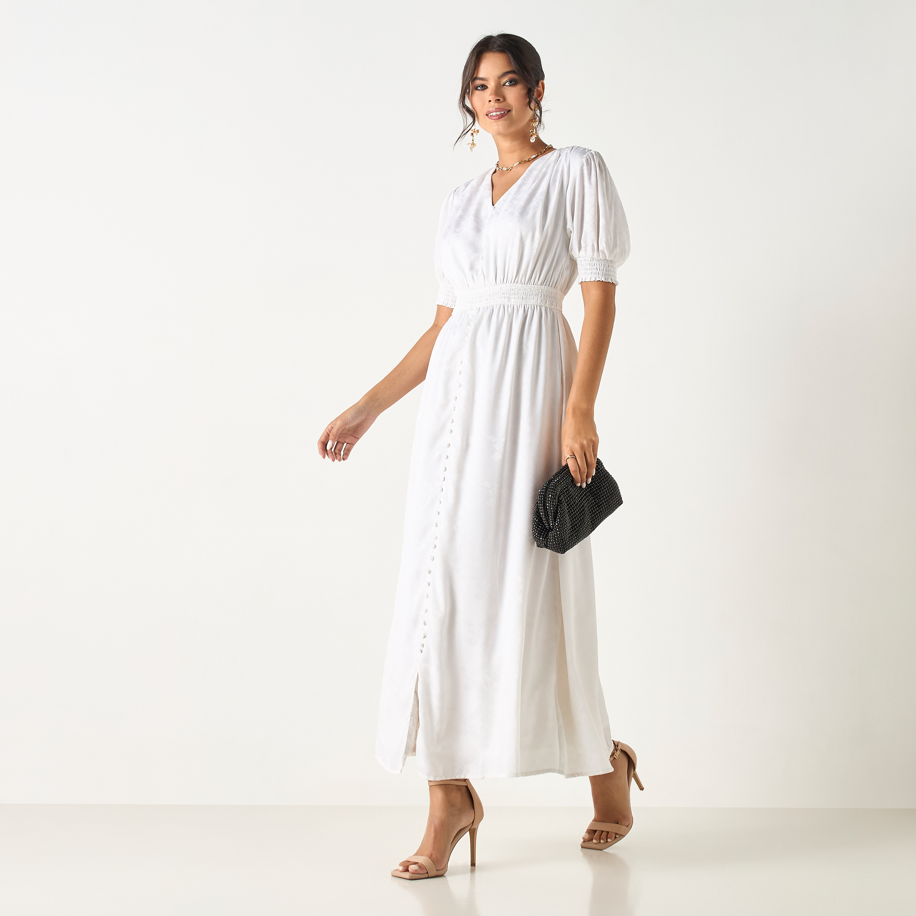Si Noir Textured Maxi Dress with Smocked Detail - for Mom-women-clothing-dresses-image-4