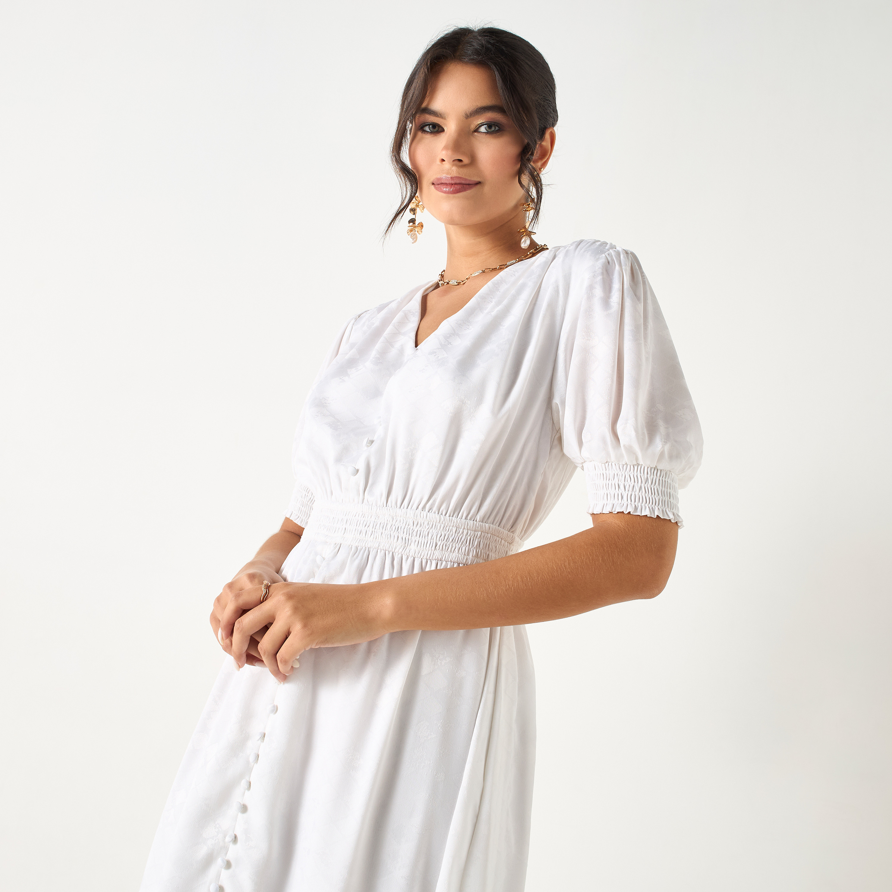 Si Noir Textured Maxi Dress with Smocked Detail - for Mom-women-clothing-dresses-image-7