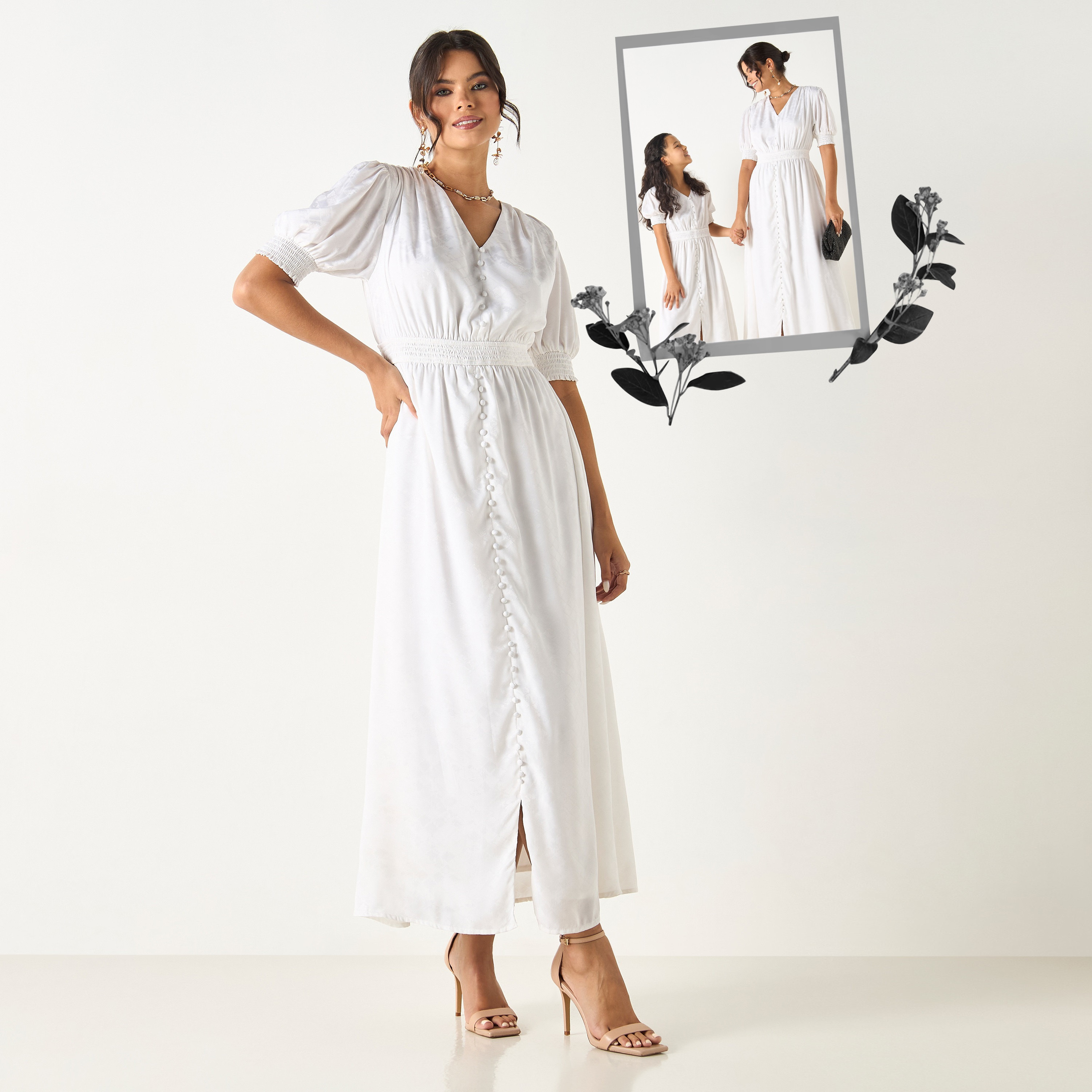 Si Noir Textured Maxi Dress with Smocked Detail - for Mom-women-clothing-dresses-image-1