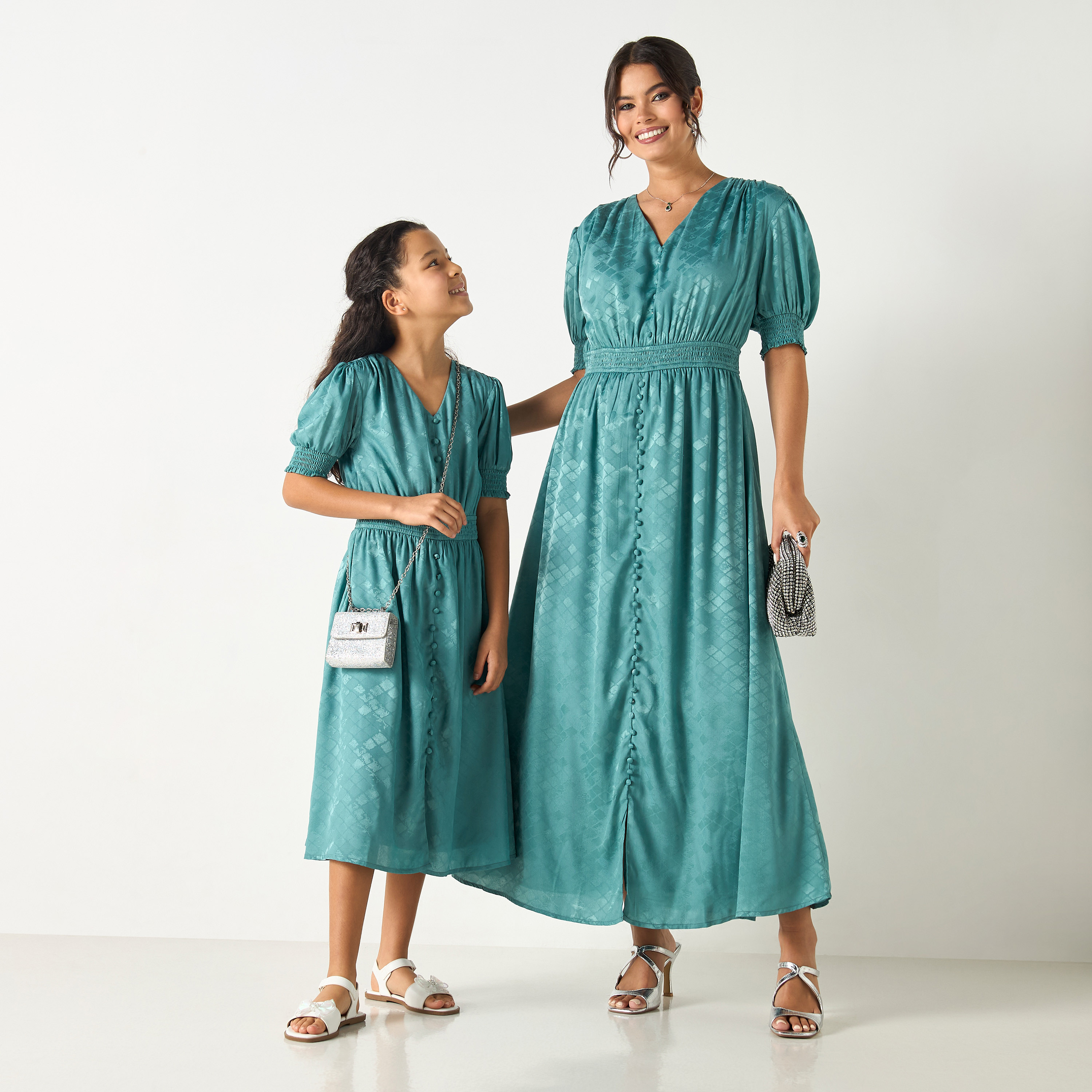 Si Noir Textured Maxi Dress with Smocked Detail - for Mom-women-clothing-dresses-image-2