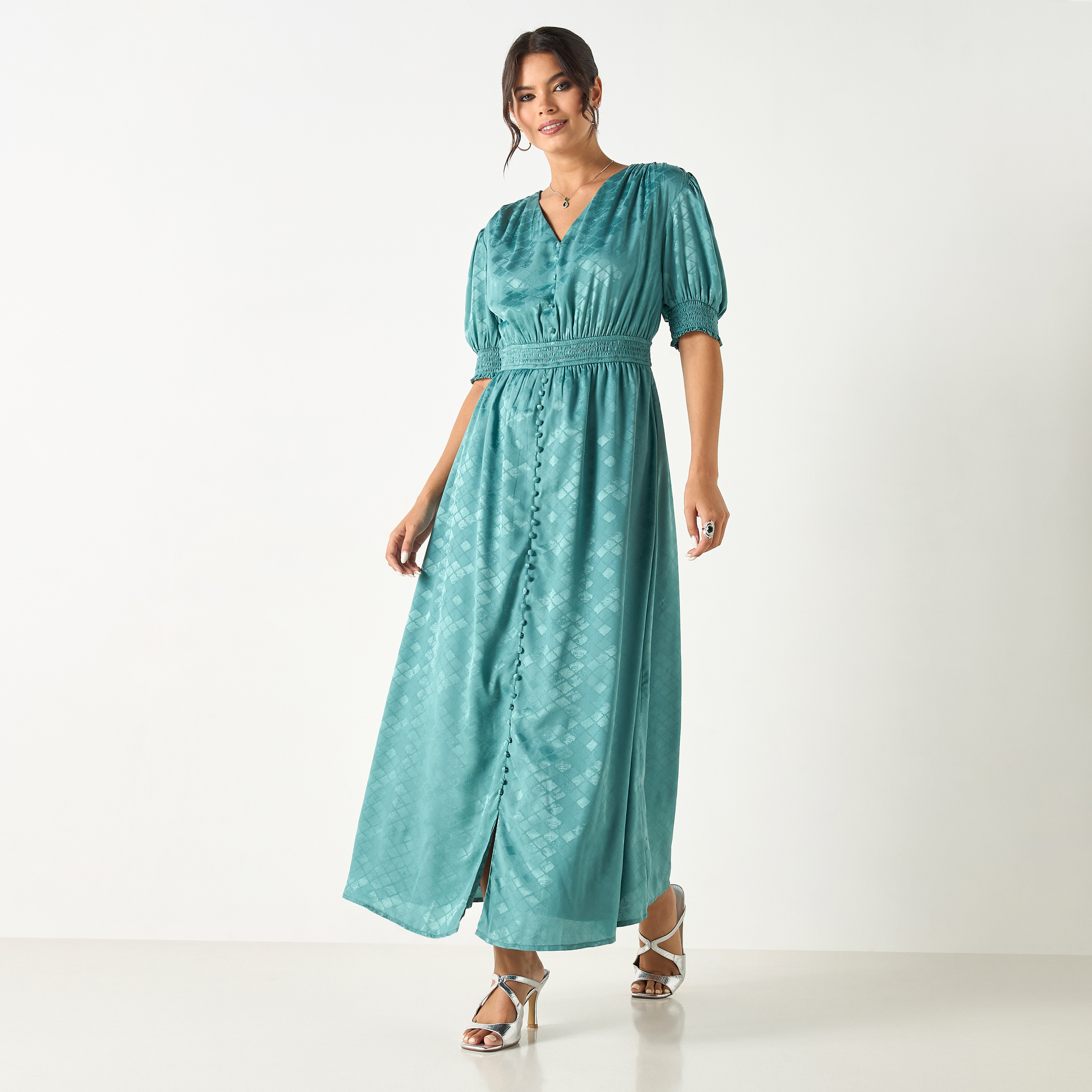 Si Noir Textured Maxi Dress with Smocked Detail - for Mom-women-clothing-dresses-image-3