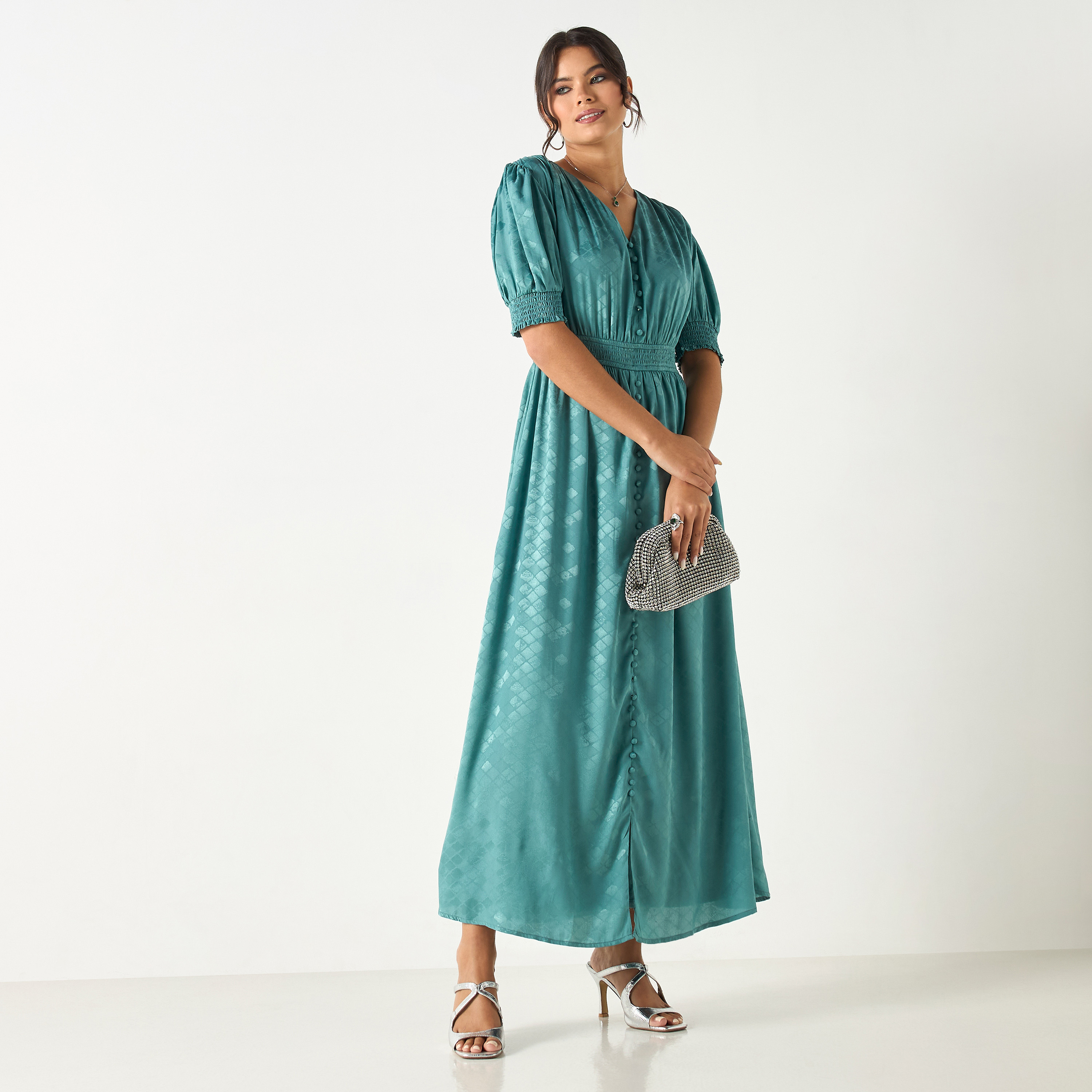 Si Noir Textured Maxi Dress with Smocked Detail - for Mom-women-clothing-dresses-image-4