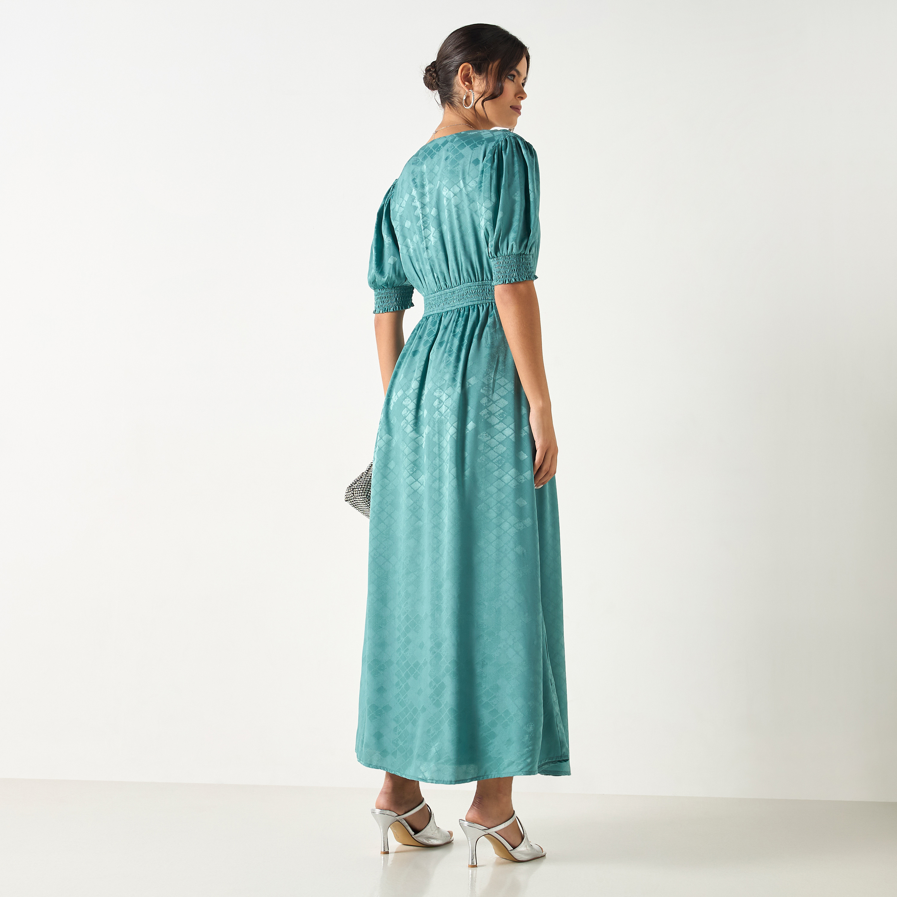 Si Noir Textured Maxi Dress with Smocked Detail - for Mom-women-clothing-dresses-image-5