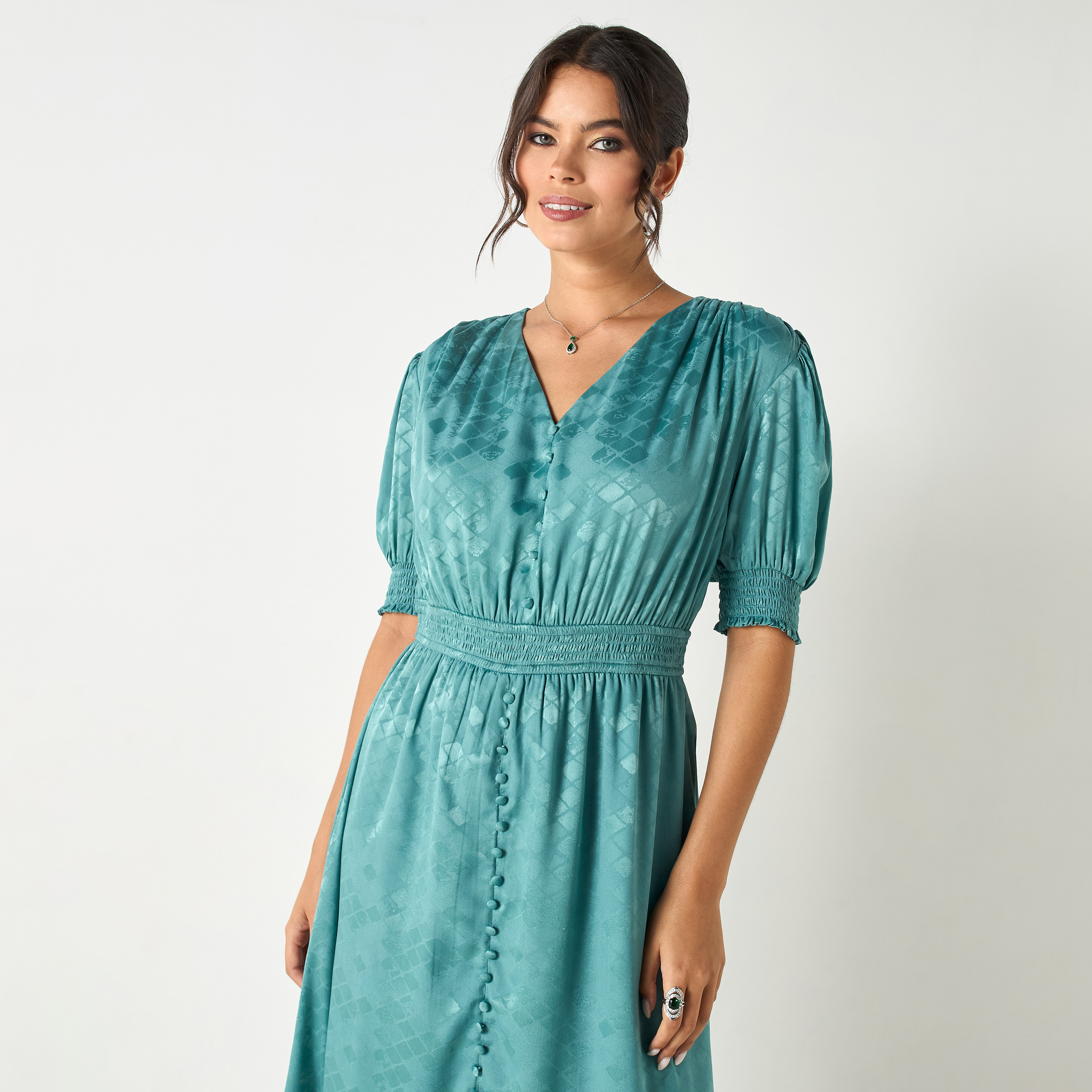 Si Noir Textured Maxi Dress with Smocked Detail - for Mom-women-clothing-dresses-image-6