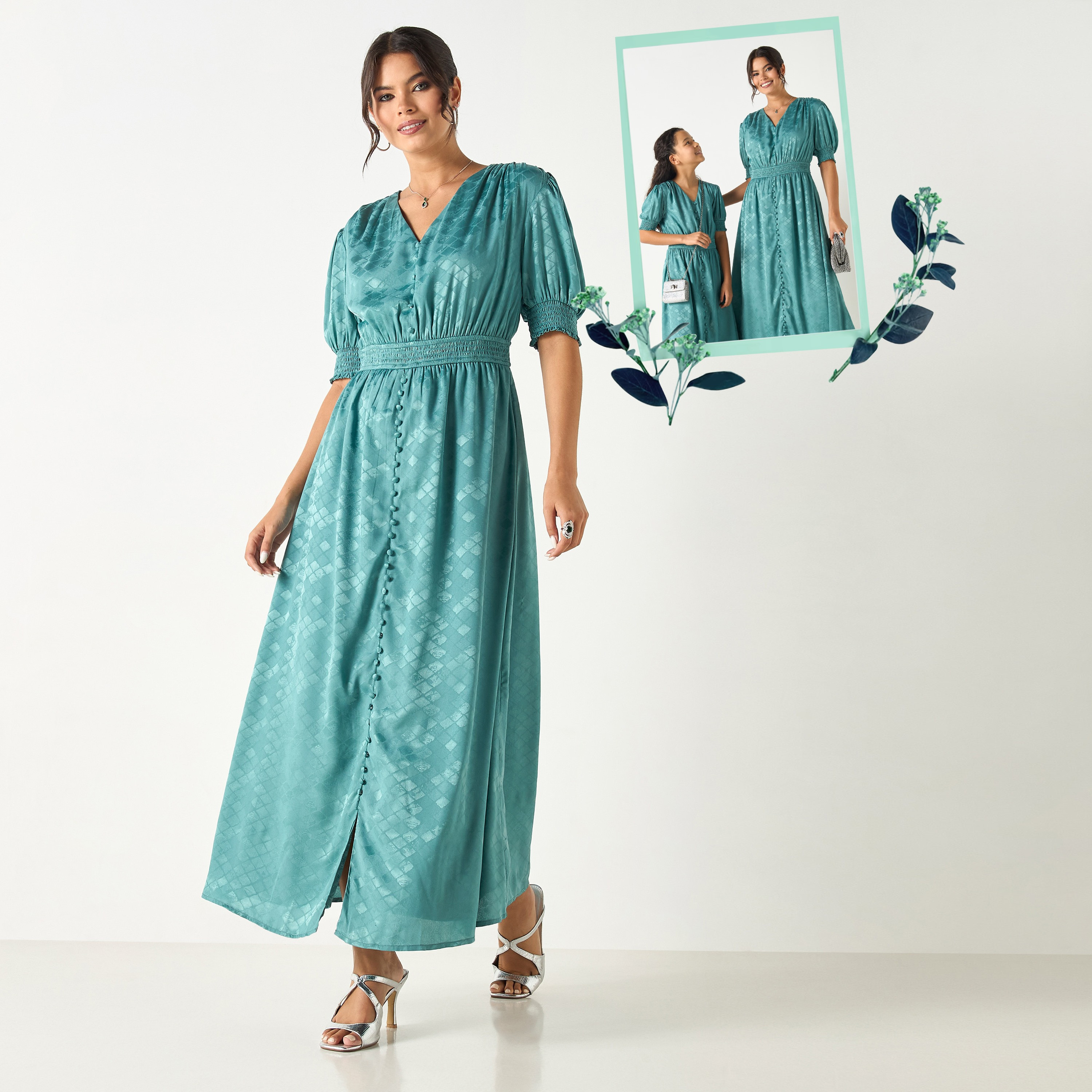 Si Noir Textured Maxi Dress with Smocked Detail - for Mom-women-clothing-dresses-image-1