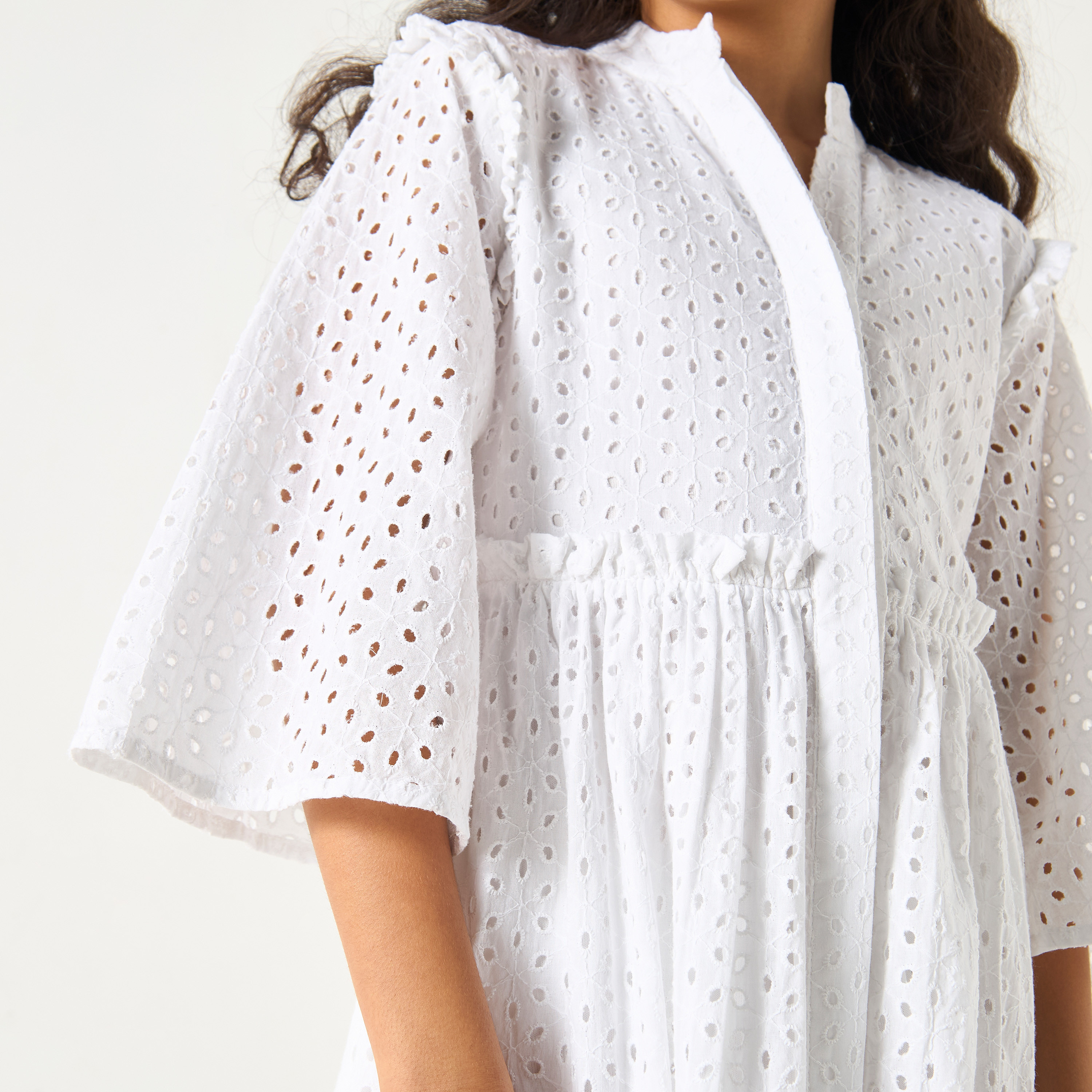 فستان قميص شيفلي بأكمام 3/4 وتفاصيل كشكش من سي نوار - للبنات-girls-clothing-dressesandjumpsuits-image-6