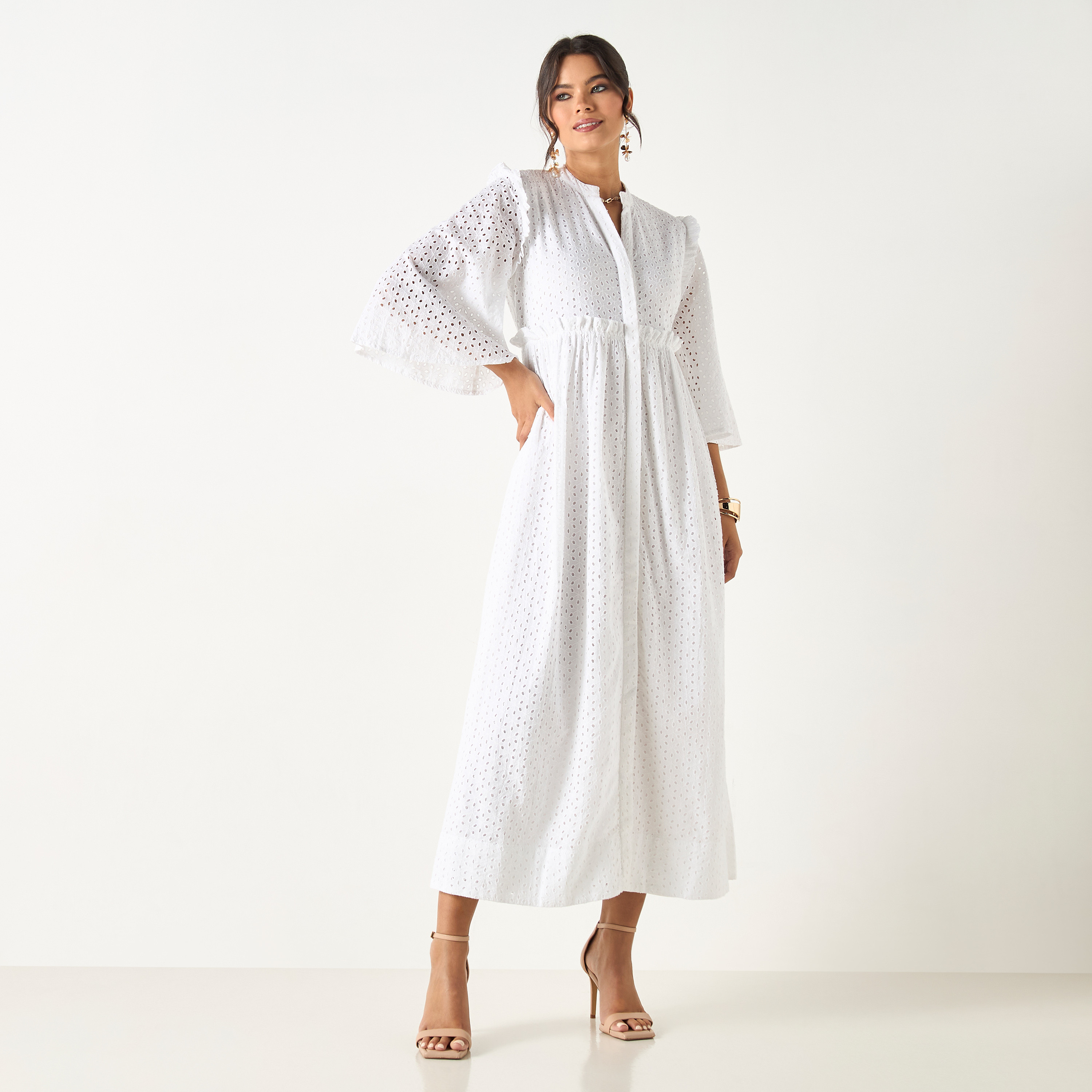 فستان قميص شيفلي بأكمام 3/4 وتفاصيل كشكش من سي نوار - للأم-women-clothing-dresses-image-3