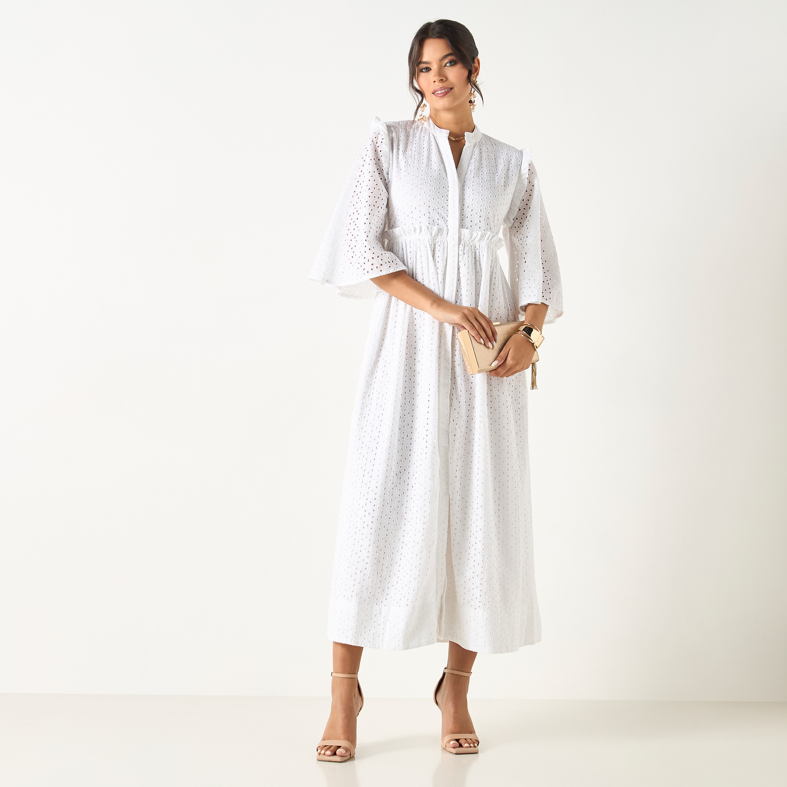 فستان قميص شيفلي بأكمام 3/4 وتفاصيل كشكش من سي نوار - للأم-women-clothing-dresses-image-4