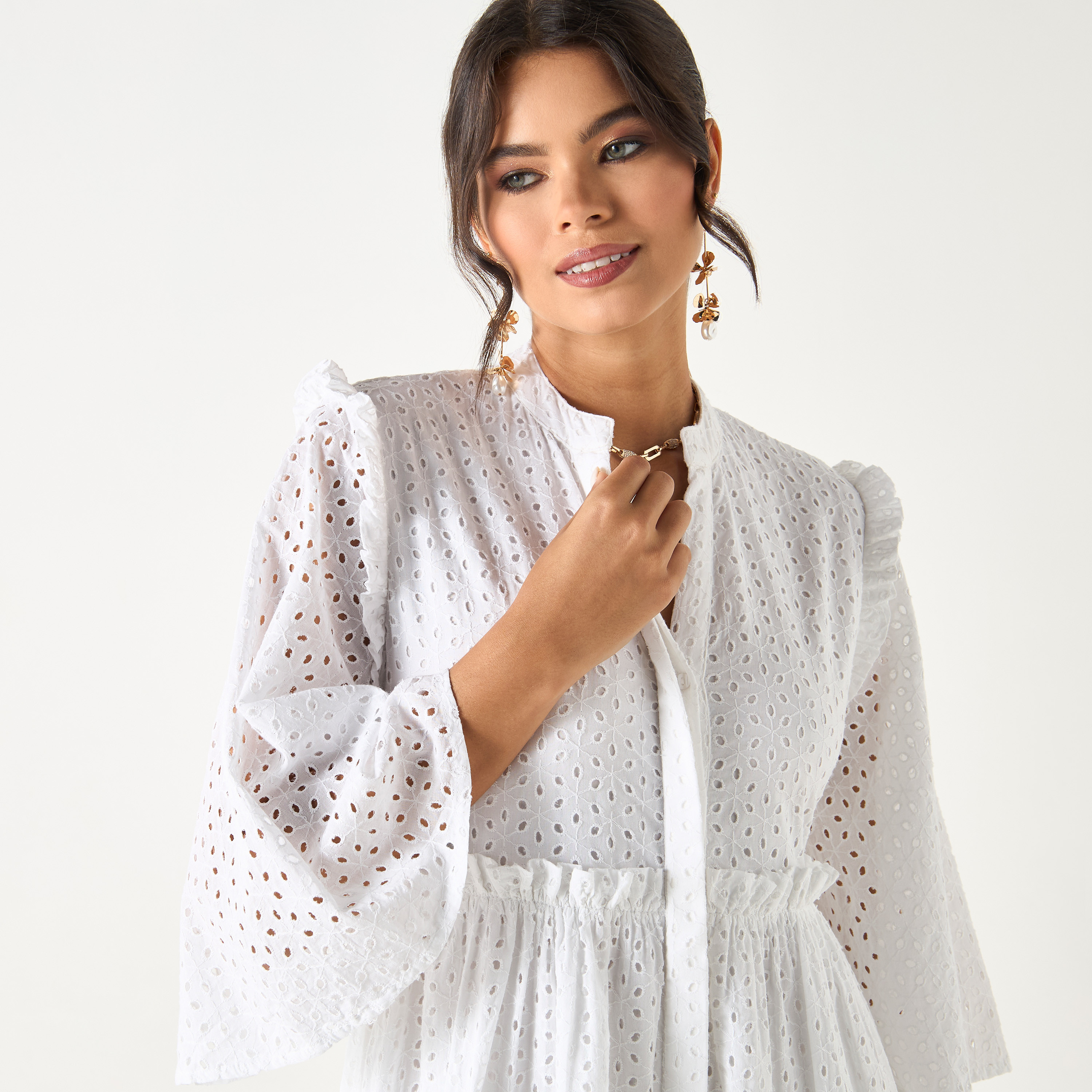 فستان قميص شيفلي بأكمام 3/4 وتفاصيل كشكش من سي نوار - للأم-women-clothing-dresses-image-7