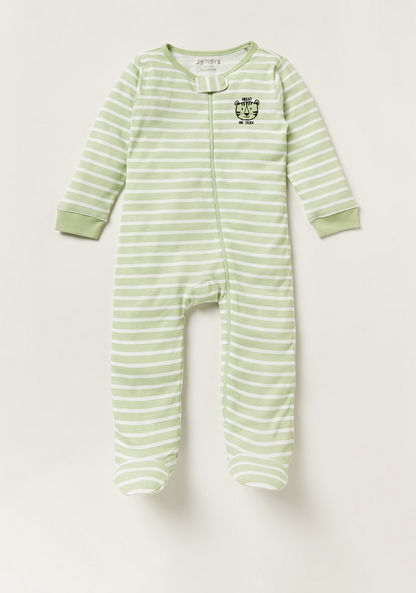 Juniors Striped Closed Feet Sleepsuit with Long Sleeves and Zip Closure-Sleepsuits-image-0