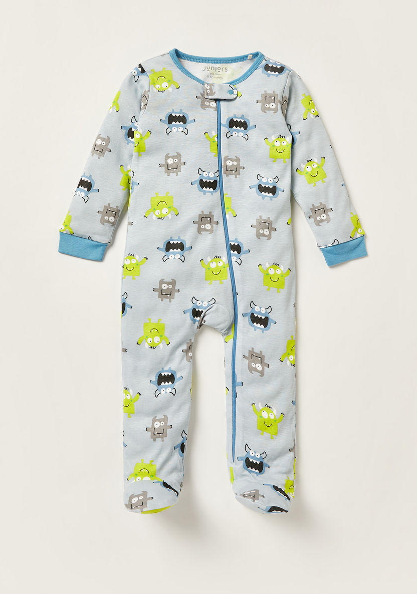 Juniors Monster Print Closed Feet Sleepsuit with Round Neck and Long Sleeves-Sleepsuits-image-0