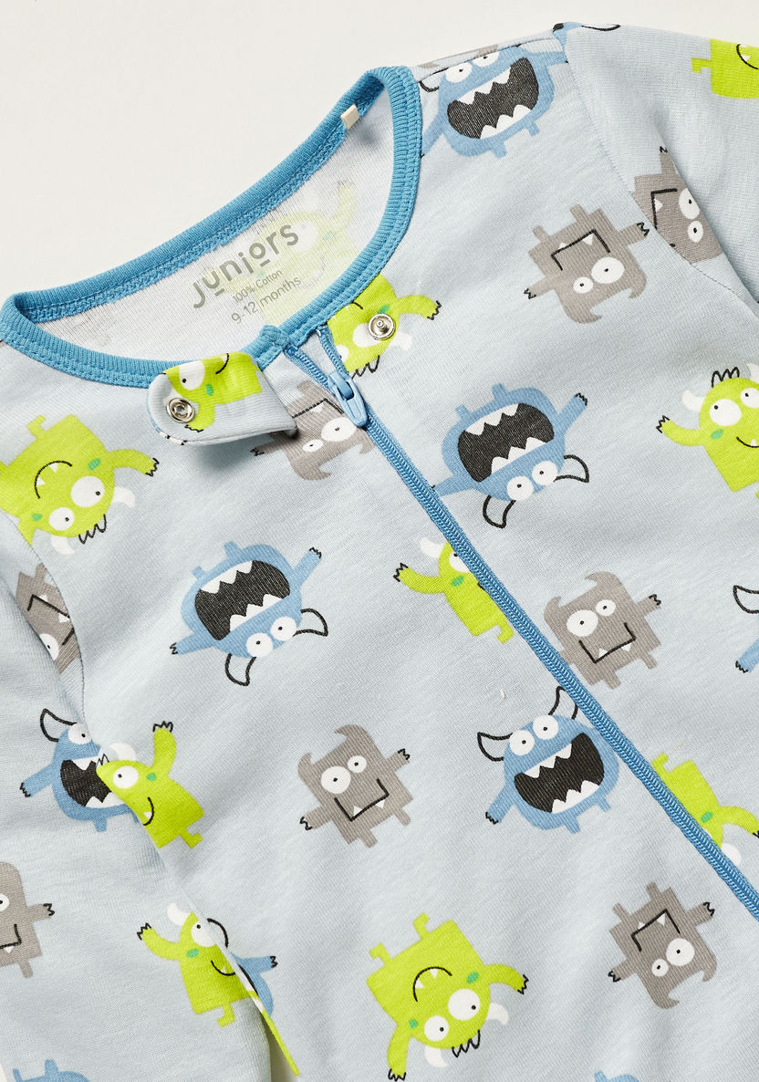 Juniors Monster Print Closed Feet Sleepsuit with Round Neck and Long Sleeves-Sleepsuits-image-1
