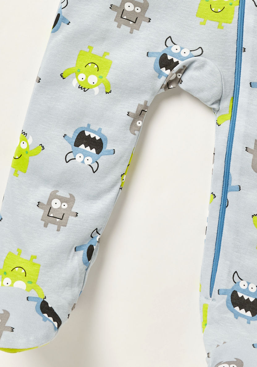 Juniors Monster Print Closed Feet Sleepsuit with Round Neck and Long Sleeves-Sleepsuits-image-2