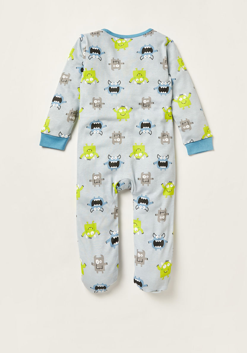 Juniors Monster Print Closed Feet Sleepsuit with Round Neck and Long Sleeves-Sleepsuits-image-3