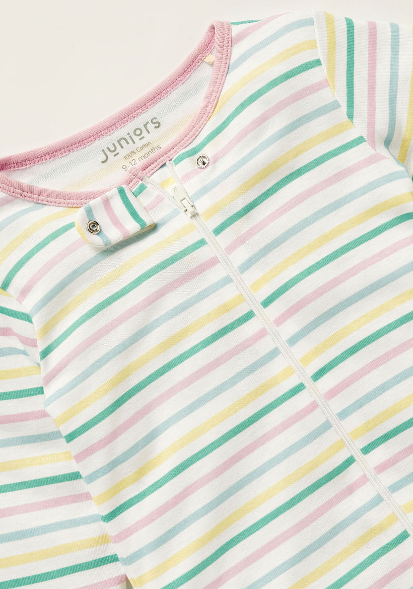 Juniors Striped Closed Feet Sleepsuit with Round Neck and Long Sleeves-Sleepsuits-image-1