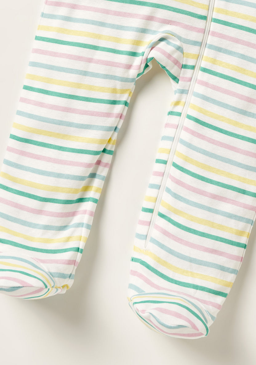 Juniors Striped Closed Feet Sleepsuit with Round Neck and Long Sleeves-Sleepsuits-image-2
