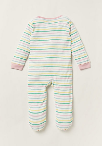 Juniors Striped Closed Feet Sleepsuit with Round Neck and Long Sleeves