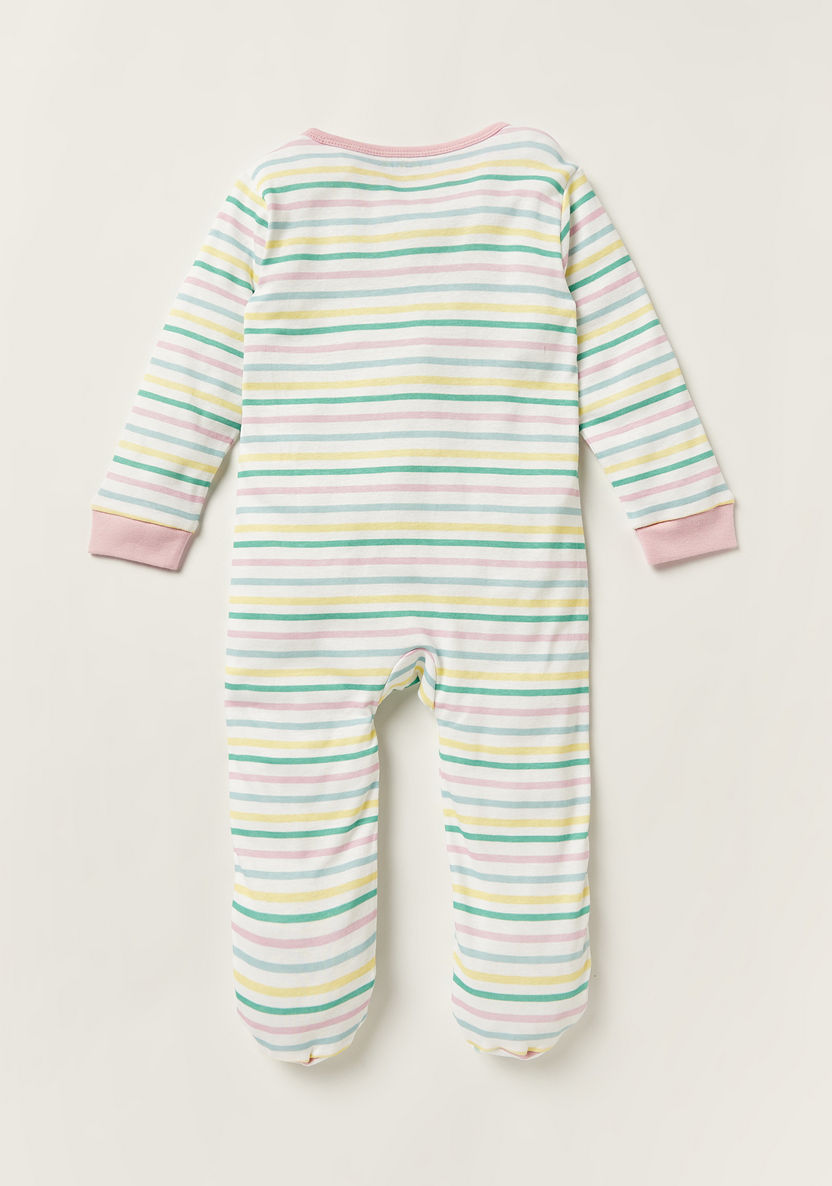 Juniors Striped Closed Feet Sleepsuit with Round Neck and Long Sleeves-Sleepsuits-image-3
