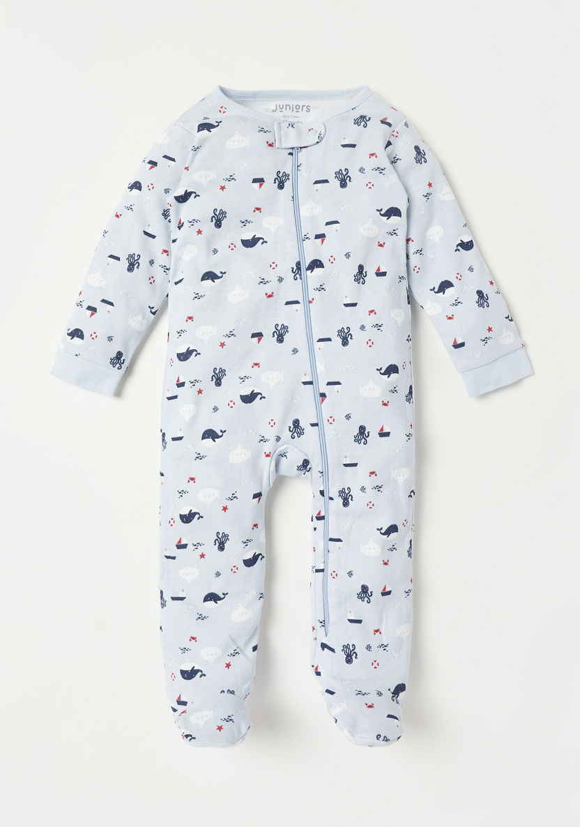 Juniors Whale Print Closed Feet Sleepsuit with Zip Closure-Sleepsuits-image-0