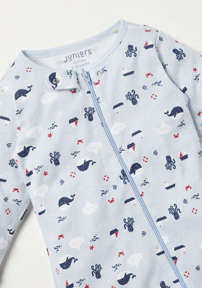 Juniors Whale Print Closed Feet Sleepsuit with Zip Closure-Sleepsuits-image-1