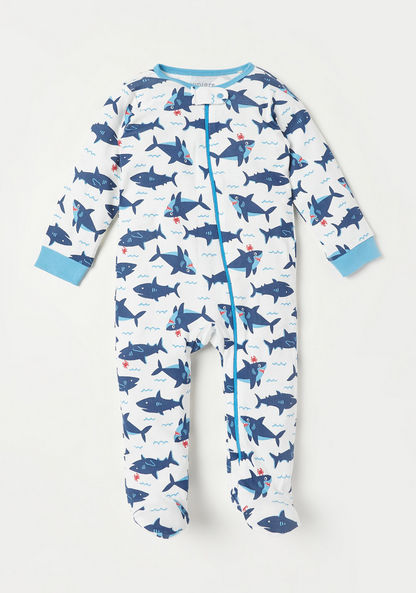 Juniors Shark Print Closed Feet Sleepsuit with Zip Closure-Sleepsuits-image-0