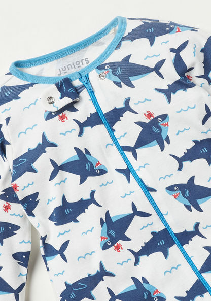 Juniors Shark Print Closed Feet Sleepsuit with Zip Closure-Sleepsuits-image-1