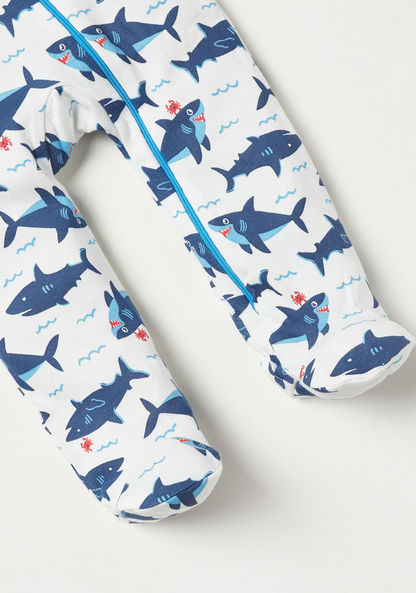 Juniors Shark Print Closed Feet Sleepsuit with Zip Closure-Sleepsuits-image-2