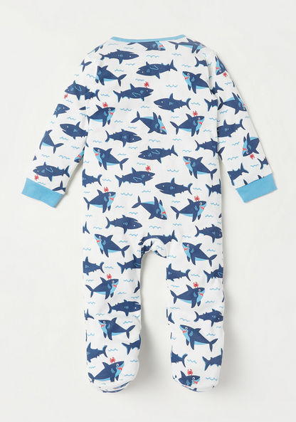 Juniors Shark Print Closed Feet Sleepsuit with Zip Closure-Sleepsuits-image-3