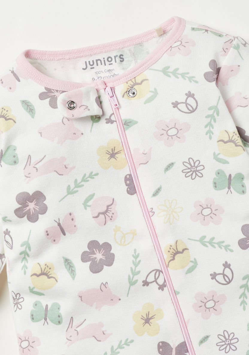 Juniors Floral Print Closed Feet Sleepsuit with Zip Closure-Sleepsuits-image-1