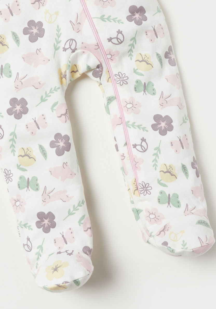 Juniors Floral Print Closed Feet Sleepsuit with Zip Closure-Sleepsuits-image-2