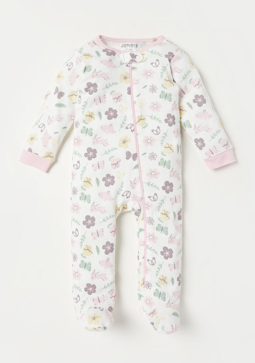 Juniors Floral Print Closed Feet Sleepsuit with Zip Closure-Sleepsuits-image-3