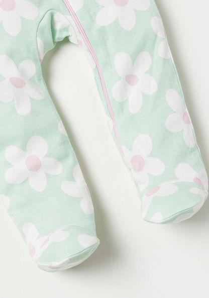 Juniors Floral Print Closed Feet Sleepsuit with Zip Closure-Sleepsuits-image-2