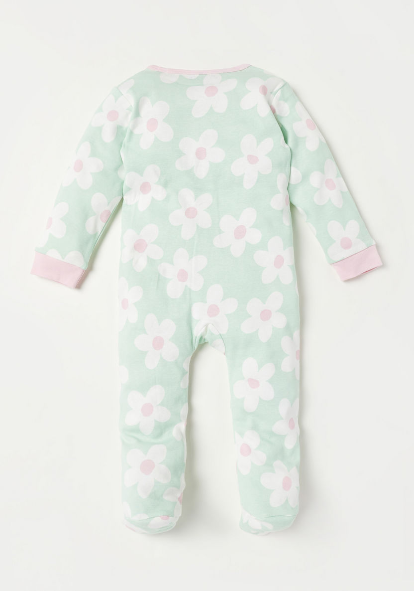 Juniors Floral Print Closed Feet Sleepsuit with Zip Closure-Sleepsuits-image-3