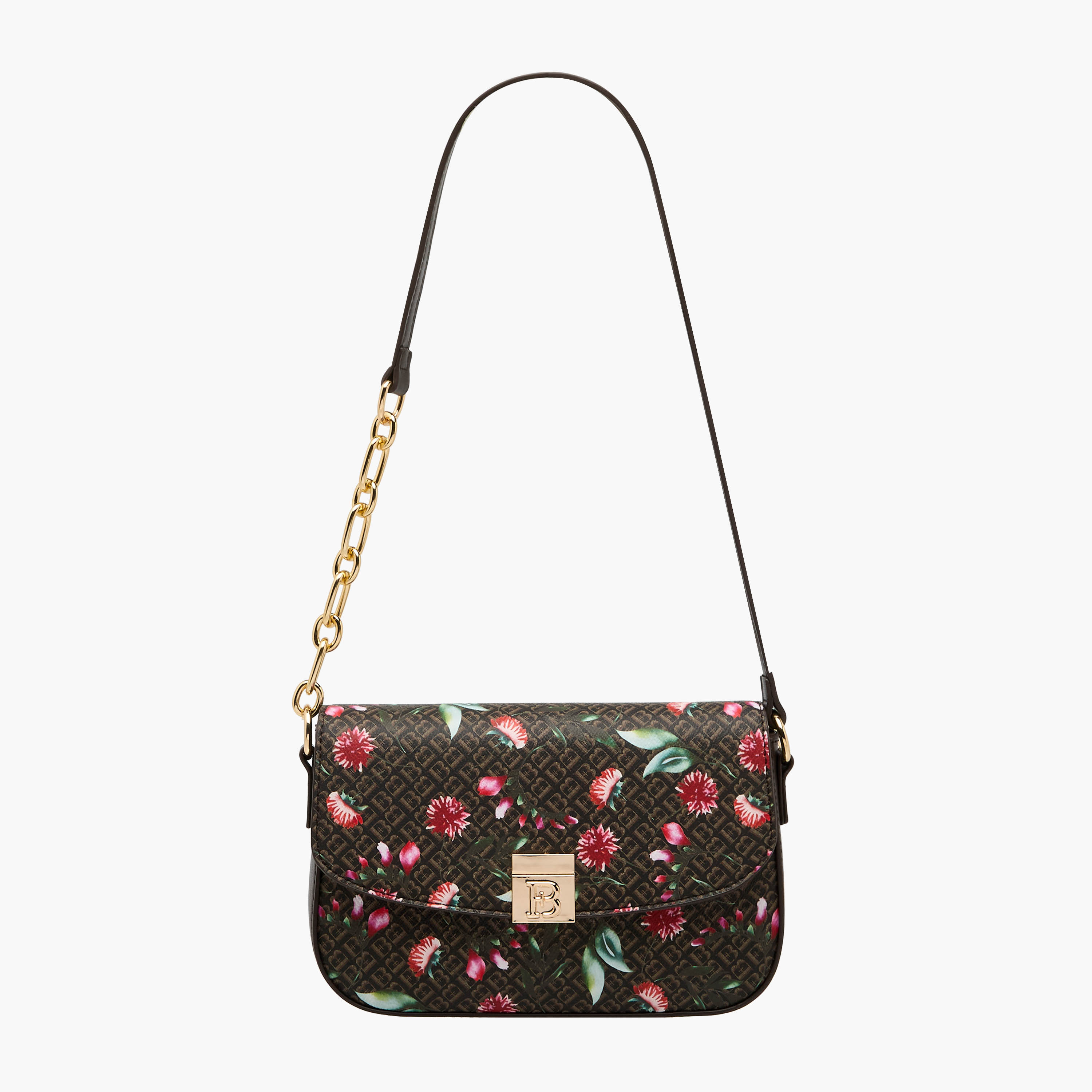 Flora Bella Monogram Print Shoulder Bag with Magnetic Button Closure-women-bagsandwallets-handbags-image-1