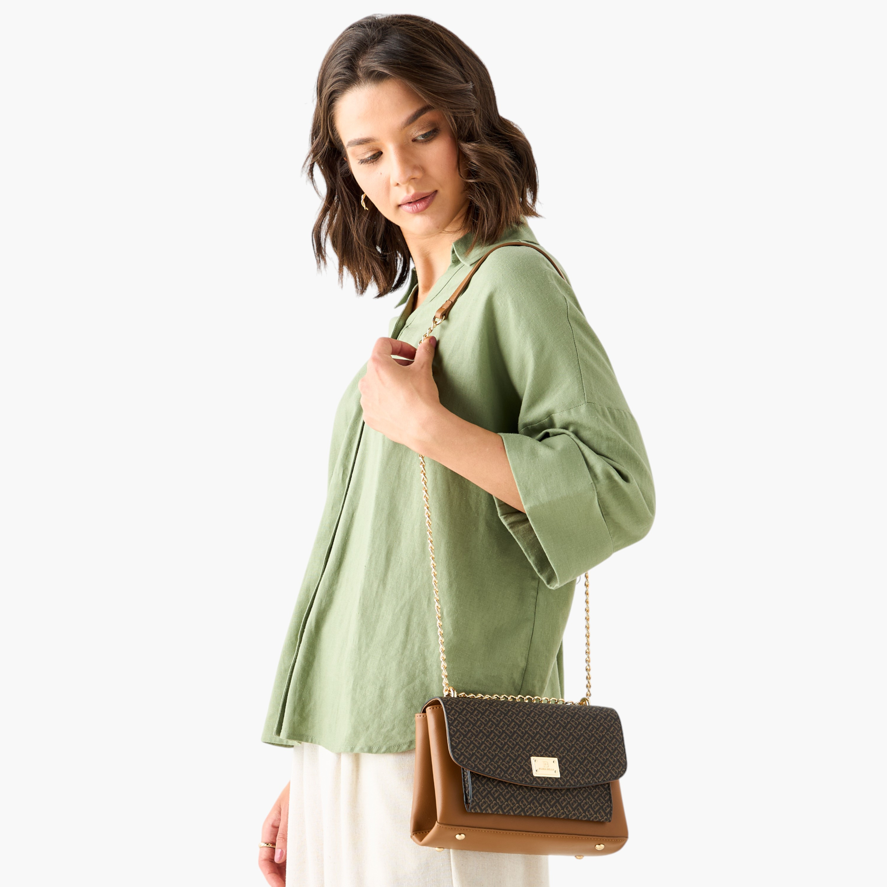 Flora Bella Monogram Print Crossbody Bag with Chain Strap and Flap Closure-women-bagsandwallets-handbags-image-2