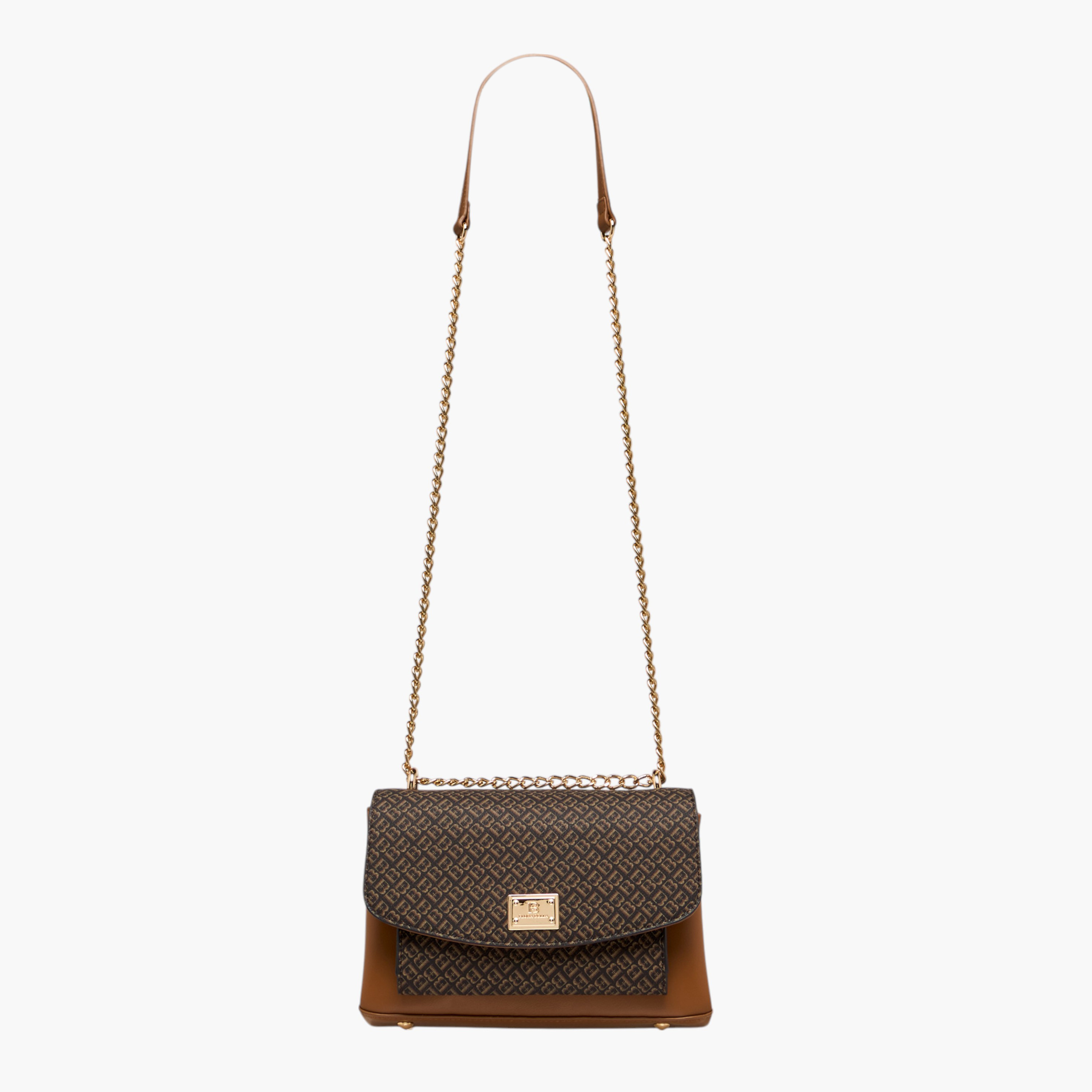 Flora Bella Monogram Print Crossbody Bag with Chain Strap and Flap Closure-women-bagsandwallets-handbags-image-3
