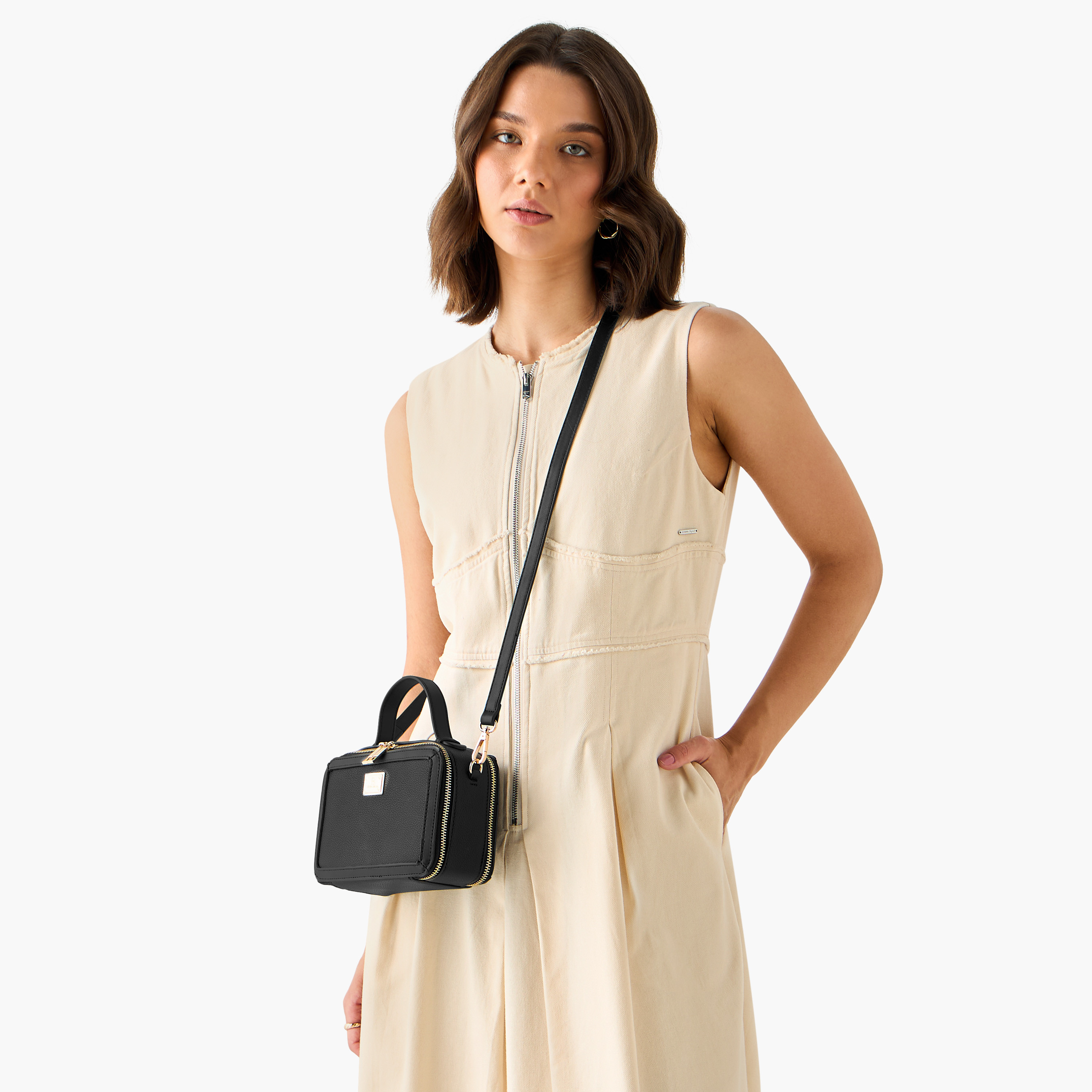 Flora Bella Solid Crossbody Bag with Detachable Strap and Zip Closure-women-bagsandwallets-handbags-image-2