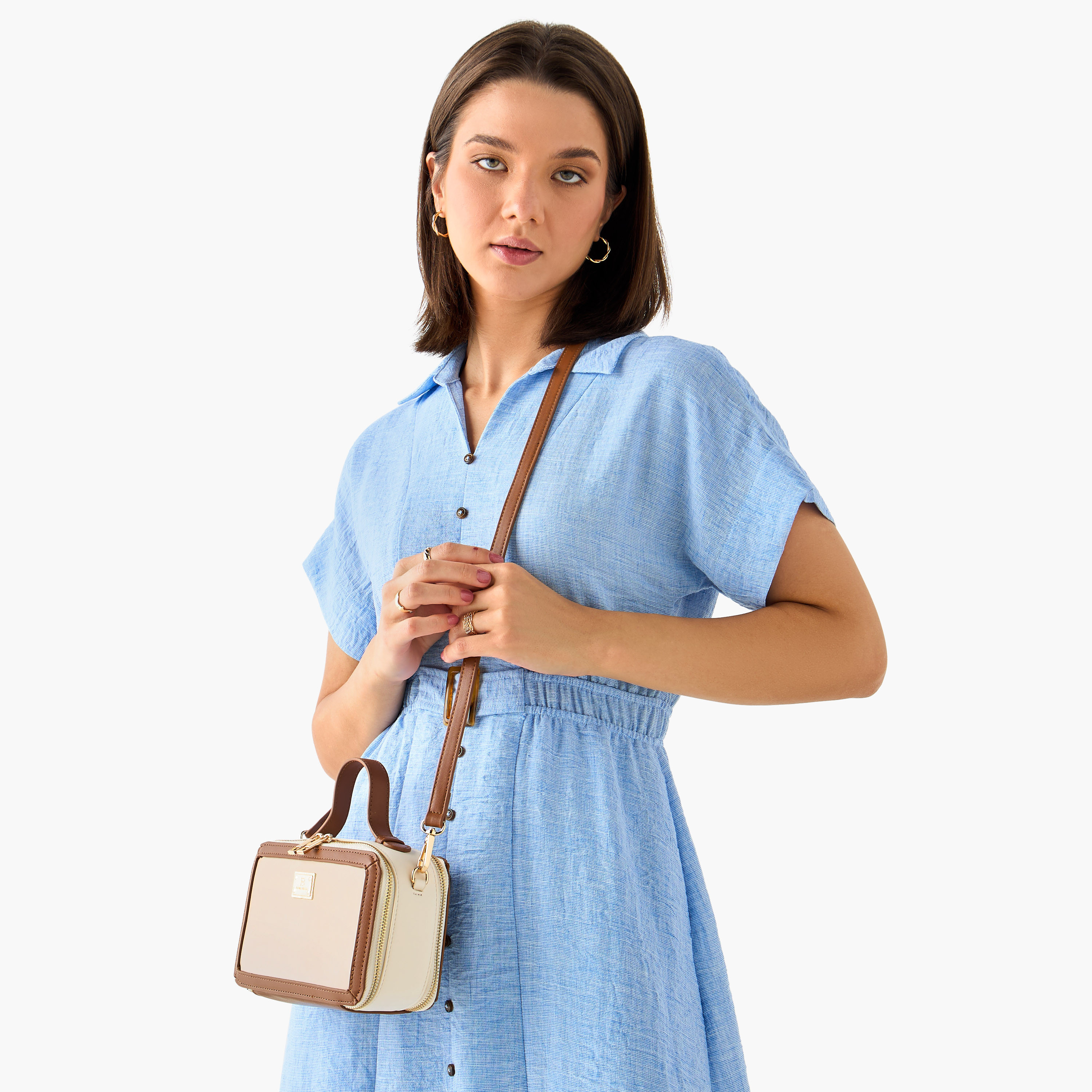 Flora Bella Solid Crossbody Bag with Detachable Strap and Zip Closure-women-bagsandwallets-handbags-image-2