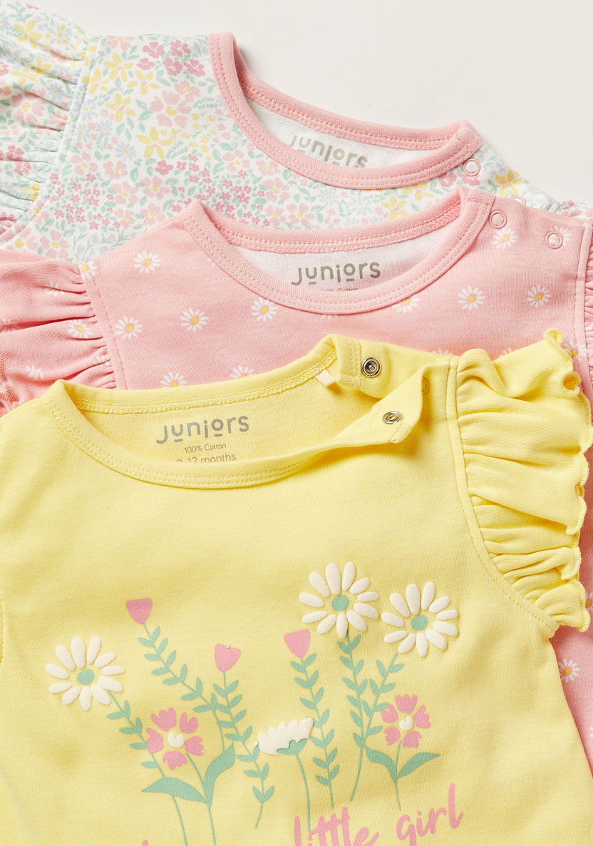 Juniors Floral Print Romper with Short Sleeves - Set of 3-Multipacks-image-4