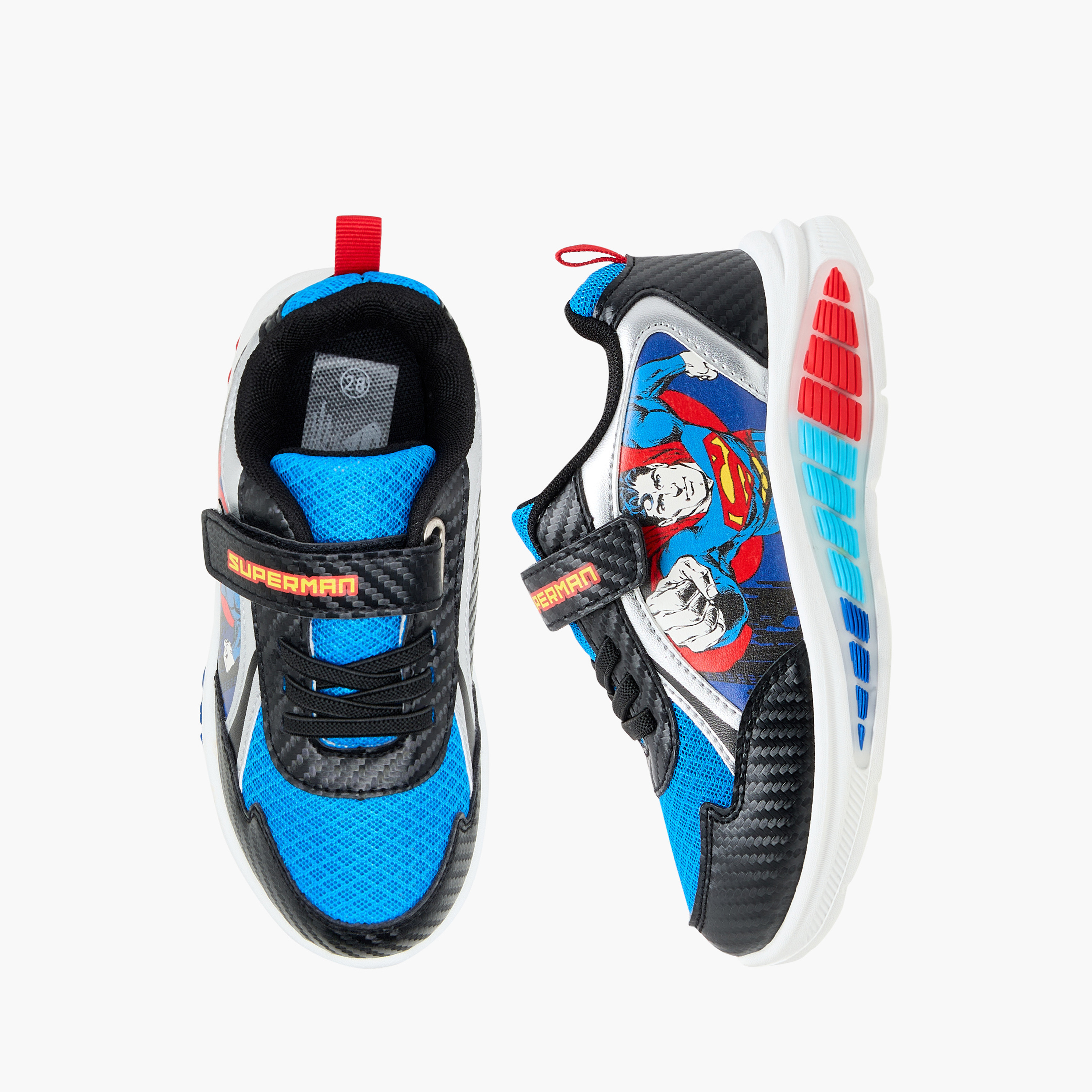 Superman Printed Light-Up Sneakers with Hook and Loop Closure-boys-shoes-sneakers-image-1
