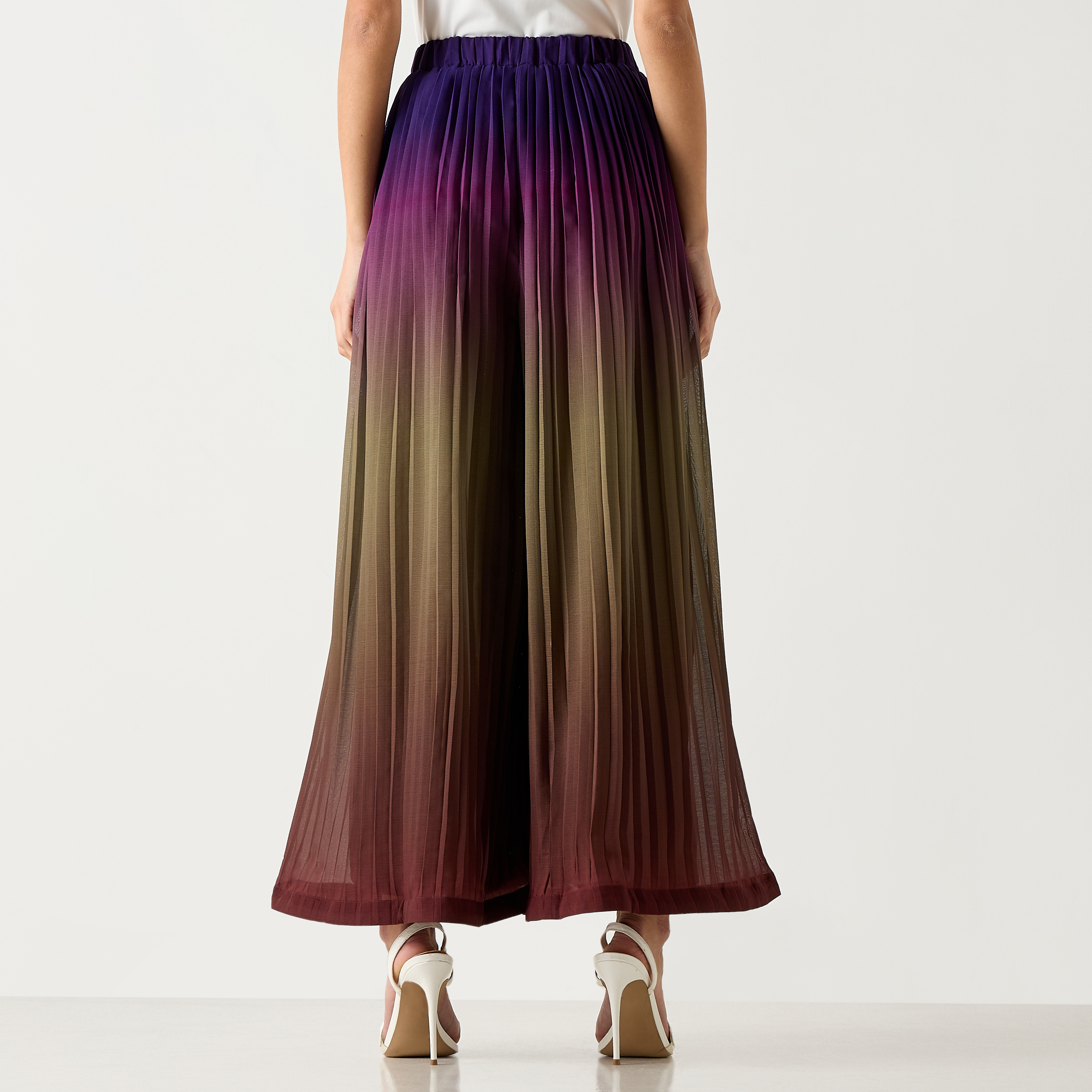 بنطلون أومبري واسع الساق بكسرات وخصر مطاطي من سي نوار-women-clothing-bottoms-trousers-image-3