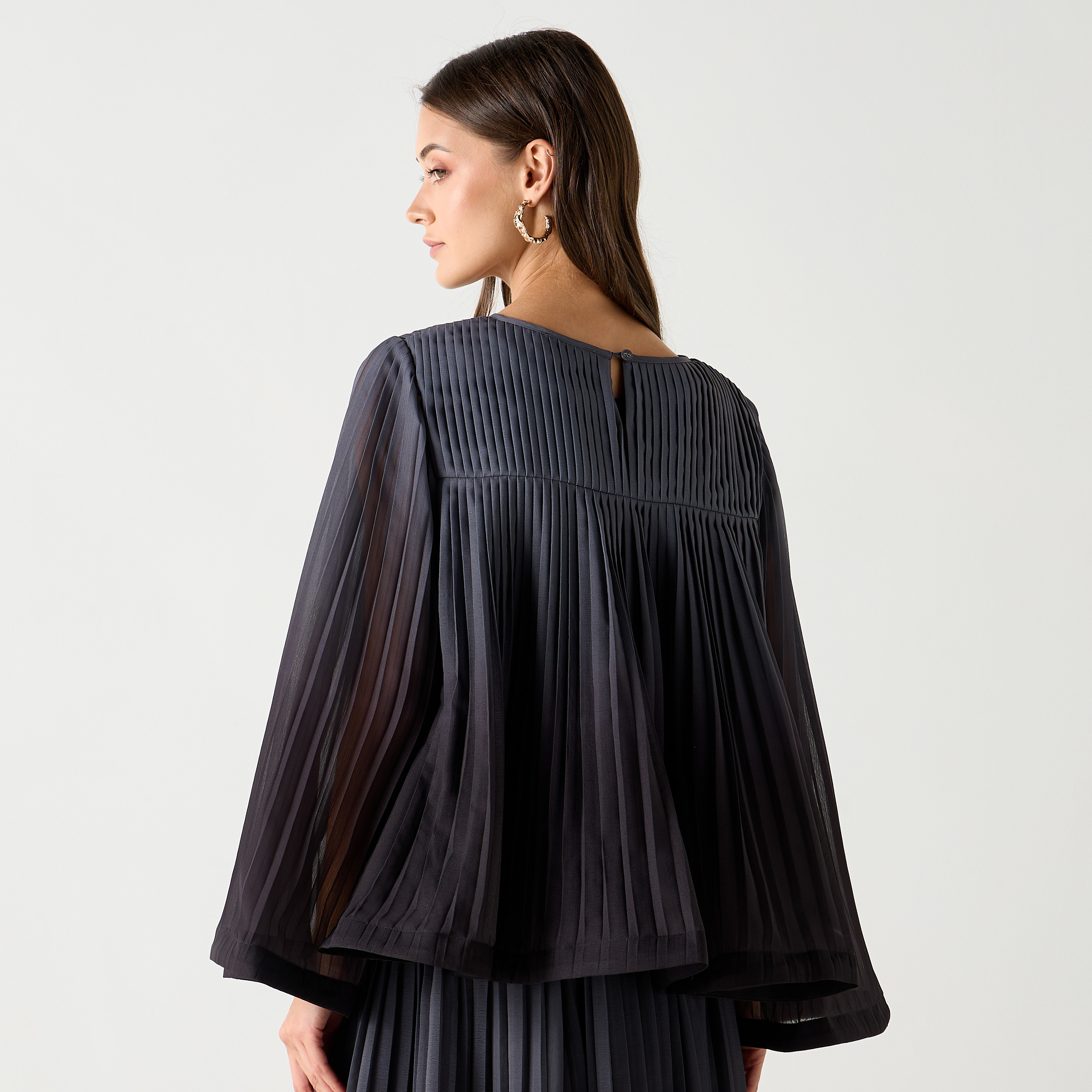 بلوزة أومبري بكسرات وأكمام طويلة واسعة وياقة مستديرة من سي نوار-women-clothing-shirtsandblouses-shirts-image-3