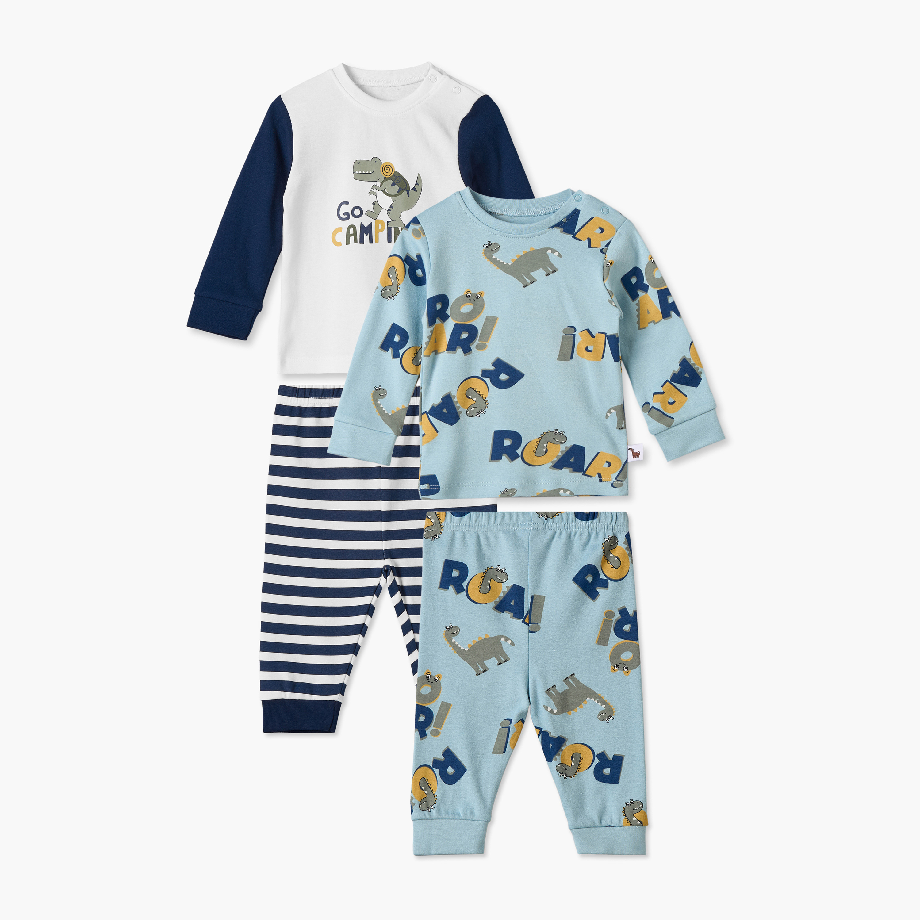 Pack of 2 Juniors Cotton Crew Neck Long Sleeves Pyjama Set with Dinosaur Print-baby-boys-clothing-nightwear-pyjamasets-image-1