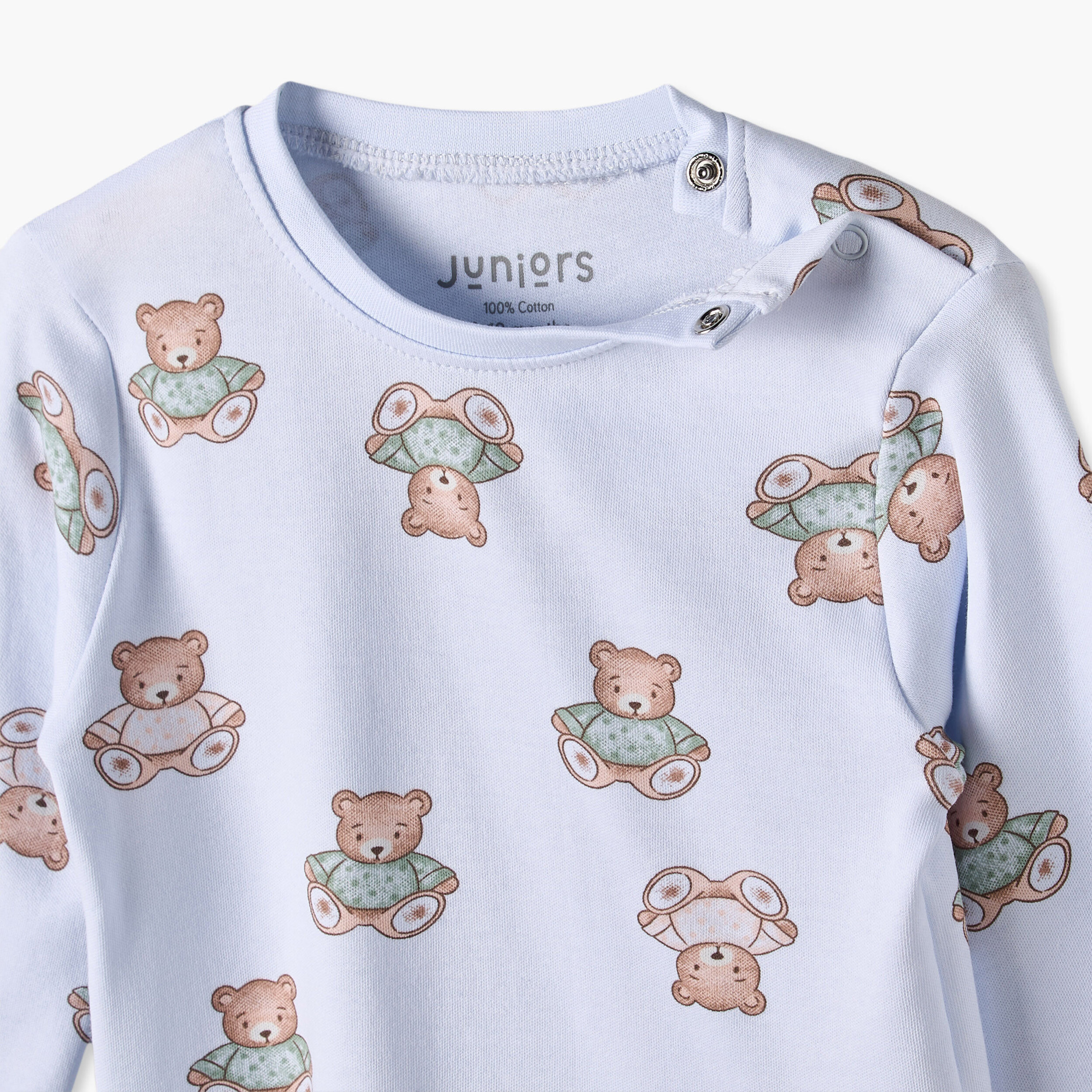 Pack of 3 Juniors Cotton Crew Neck Long Sleeves Pyjama Set with Teddy Bear Print-baby-girls-clothing-nightwear-pyjamasets-image-12