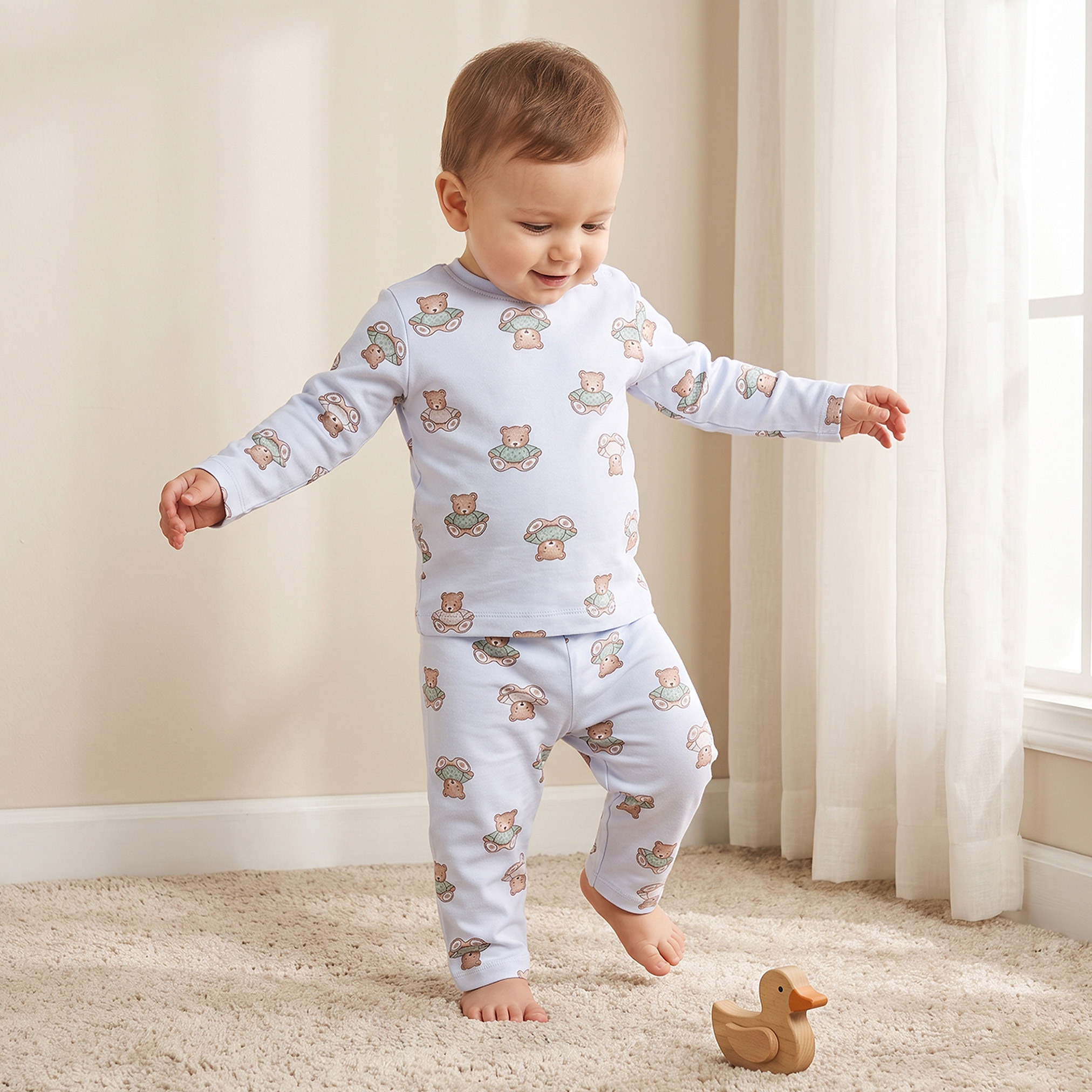 Pack of 3 Juniors Cotton Crew Neck Long Sleeves Pyjama Set with Teddy Bear Print-baby-girls-clothing-nightwear-pyjamasets-image-2