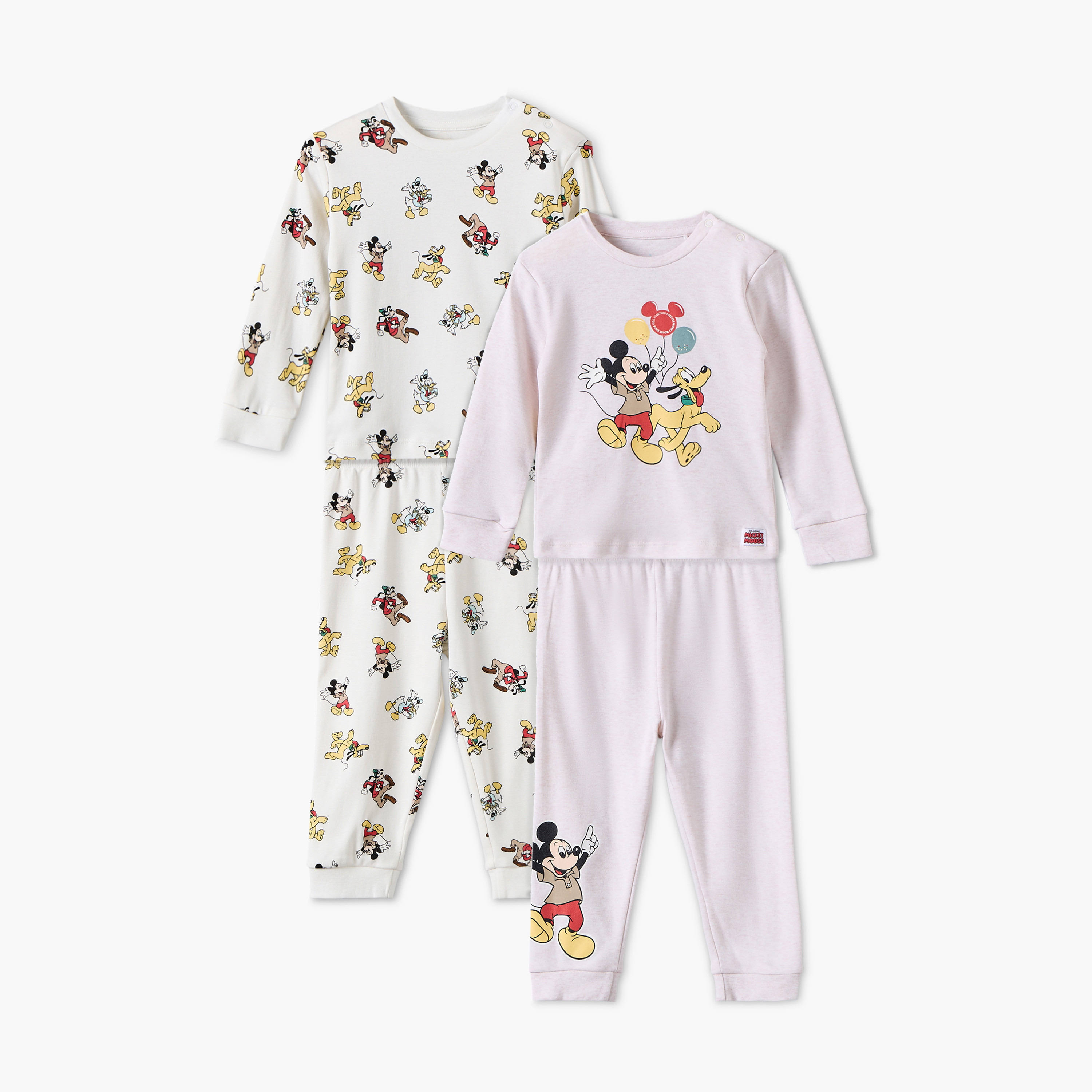 Pack of 2 Disney Cotton Crew Neck Long Sleeves Pyjama Set with Mickey Mouse Print-baby-boys-clothing-nightwear-pyjamasets-image-1
