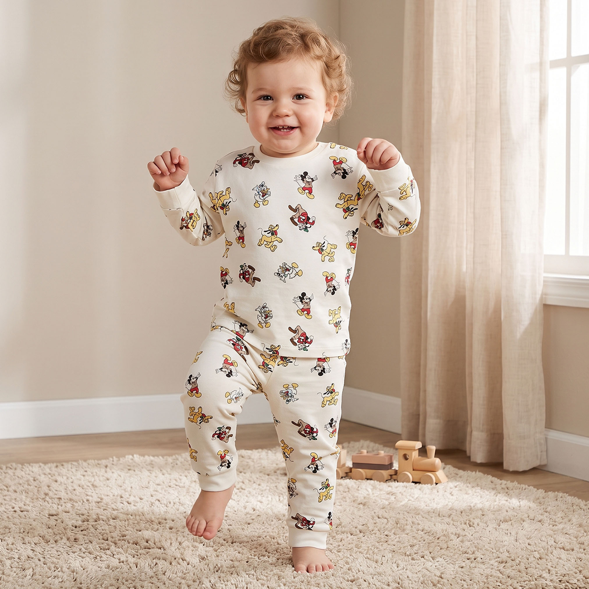Pack of 2 Disney Cotton Crew Neck Long Sleeves Pyjama Set with Mickey Mouse Print-baby-boys-clothing-nightwear-pyjamasets-image-2