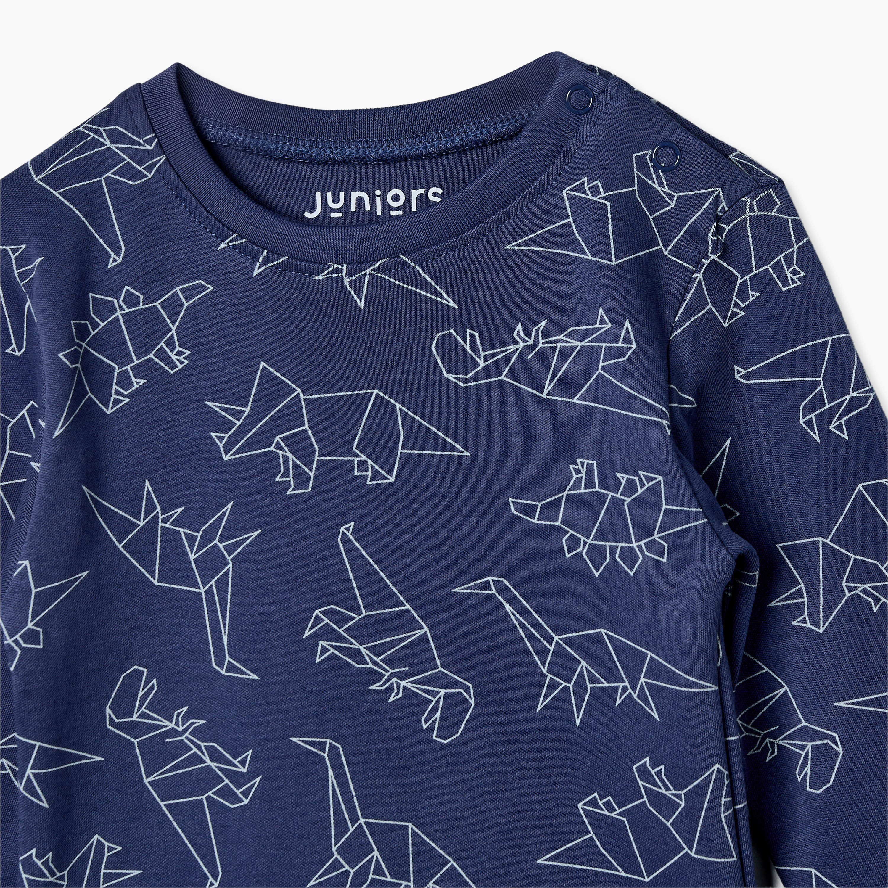 Pack of 4 Juniors Crew Neck Long Sleeves Pyjama Set with Dinosaur Print-baby-boys-clothing-nightwear-pyjamasets-image-12