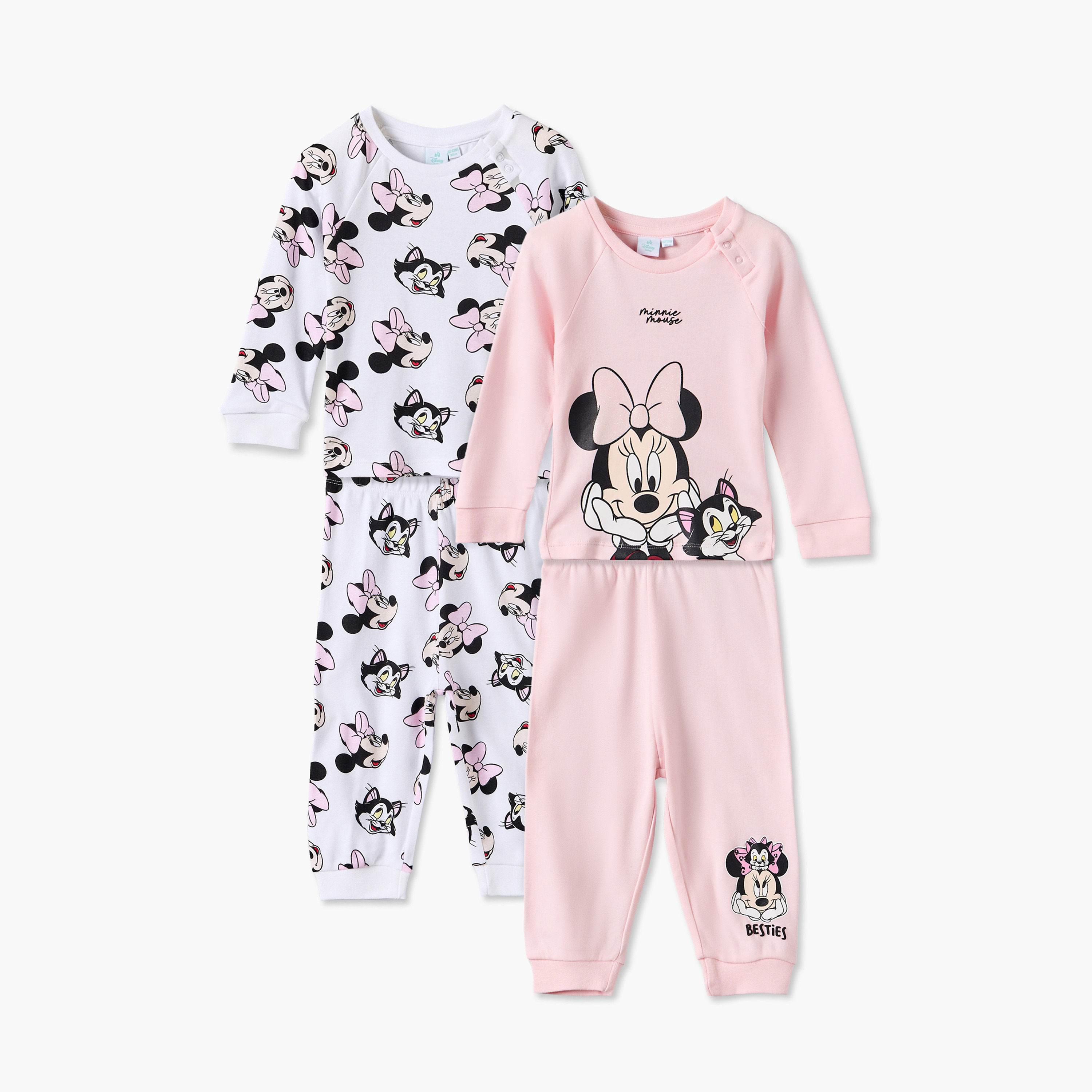 Pack of 2 Disney Cotton Crew Neck Long Sleeves Pyjama Set with Minnie Mouse Print-baby-girls-clothing-nightwear-pyjamasets-image-1