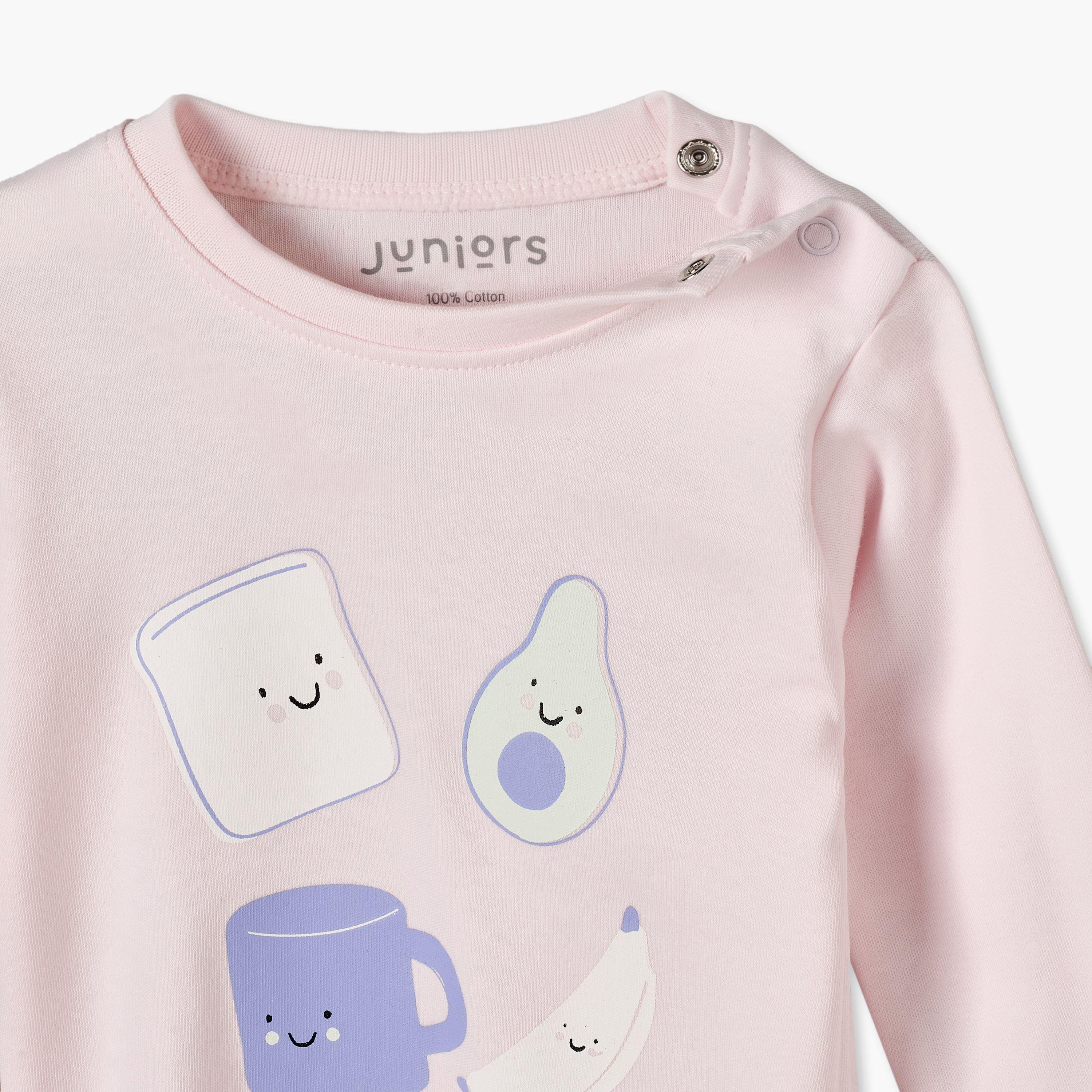 Pack of 4 Juniors Cotton Crew Neck Long Sleeves Pyjama Set with Breakfast Print-baby-girls-clothing-nightwear-pyjamasets-image-13